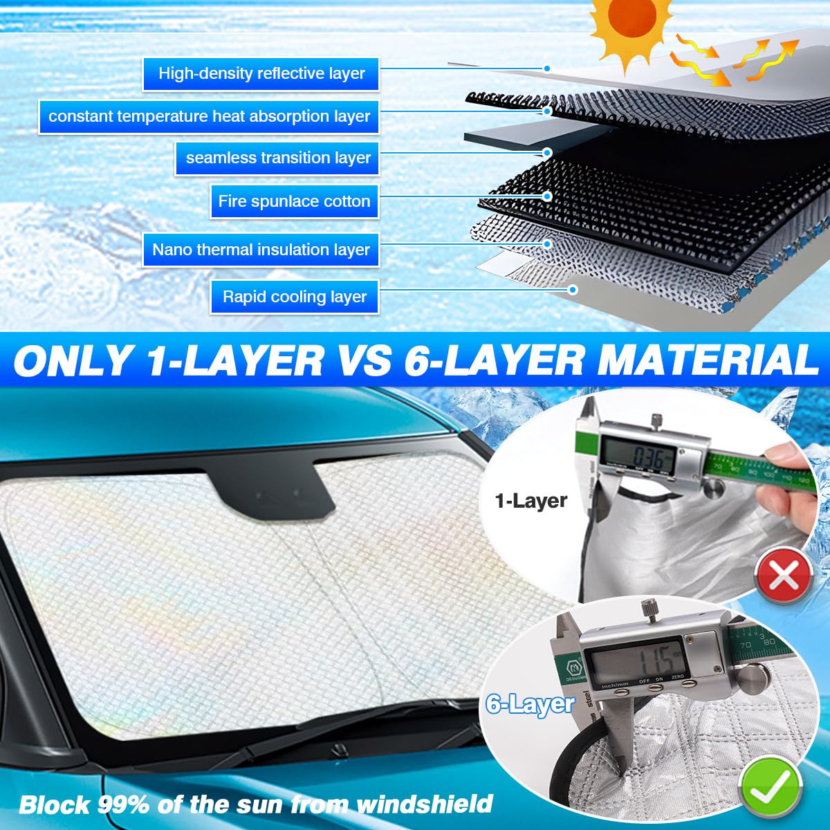 Canvcle Windshield Sun Shade For 2021-2025 Acura Mdx Accessories Thicken 6-Layer Front Window Sunshade Cover Sun Visor Protector