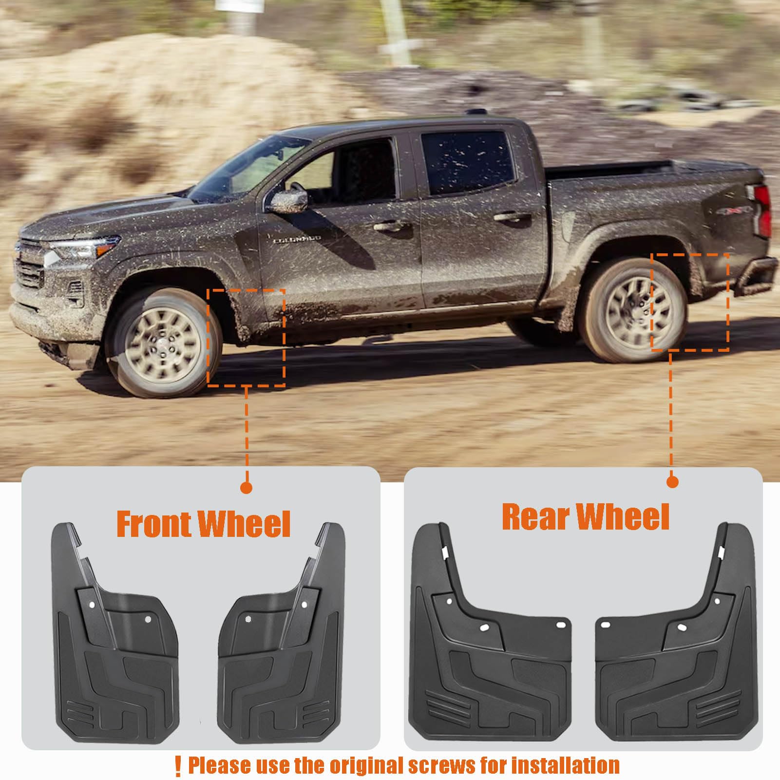 ANMOSVO Mud Flaps for Chevrolet Colorado 2023-2025 - No Drill Front & Rear Splash Guards (4PCS) - Fits Without Fender Flares