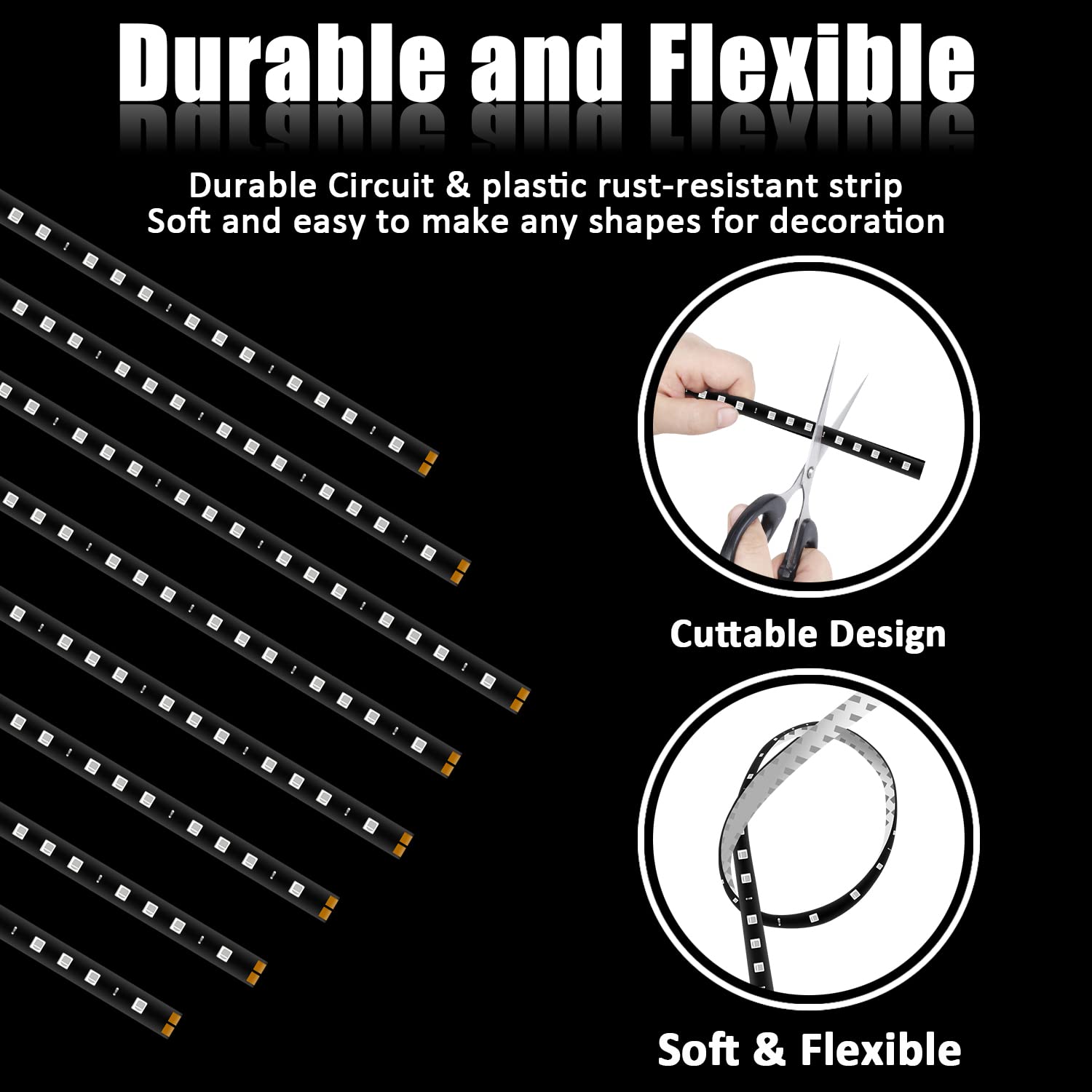 Xtauto Yellow 12V 15 Led 30Cm Car Flexible Waterproof Underbody Light Strip Pack Of 20