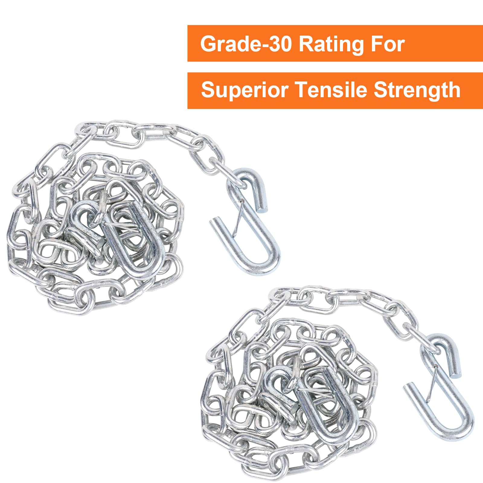 Teukriga 5/16''X54'' Grade 30 Steel Boat Trailer Safety Chain With Spring Clip Hooks 7000 Lbs, 2 Pcs (5/16''X54'')