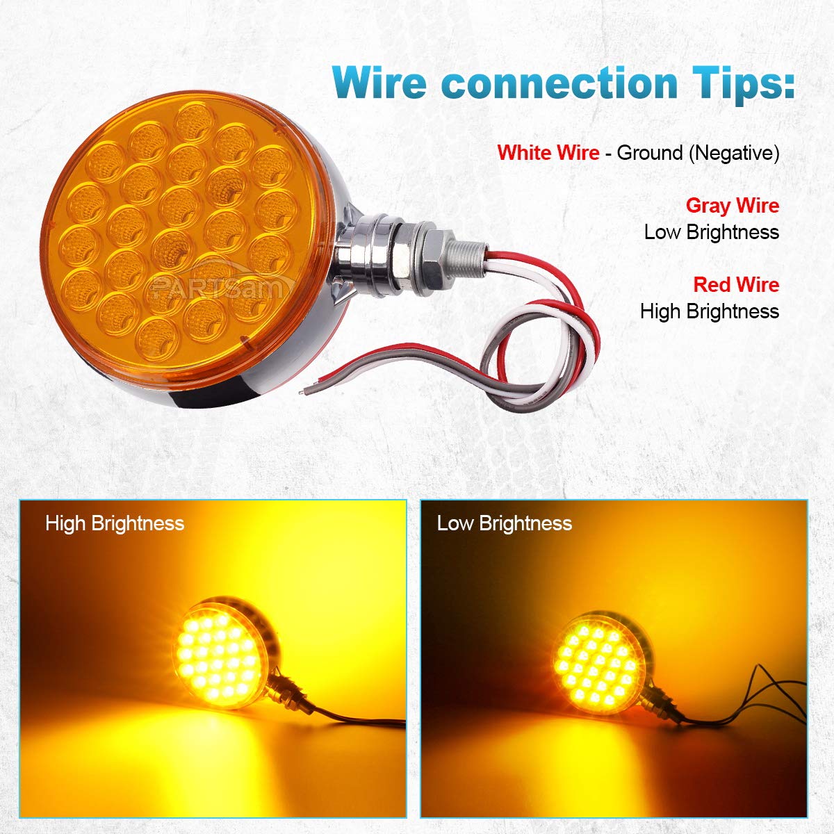 Partsam 2pcs Round Amber 48LED Pedestal Turn Signal Lights, Standard Size, Chrome & Plastic, Model 13, Dual-Face Marker for Trucks