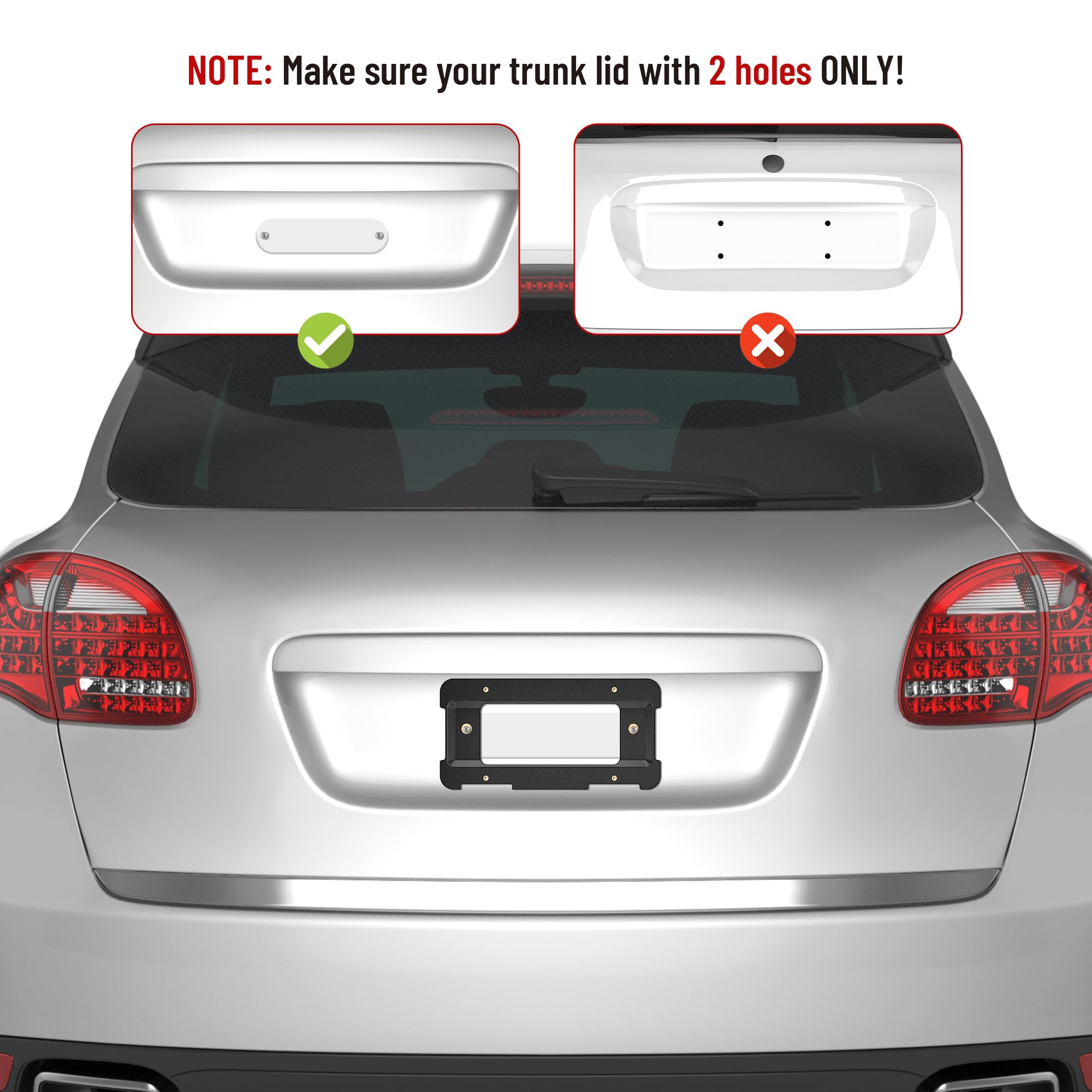 Red Wolf Rear License Plate Bracket Holder W/ Stainless Steel Frame Fit Bmw 1/ 2/ 3/ 5 / 6/ X Series, 328I 323I 528I M3, 2002-2019 Mini Cooper Bumper Trunk Mount Tag Screws Caps Insert Nuts Wrench