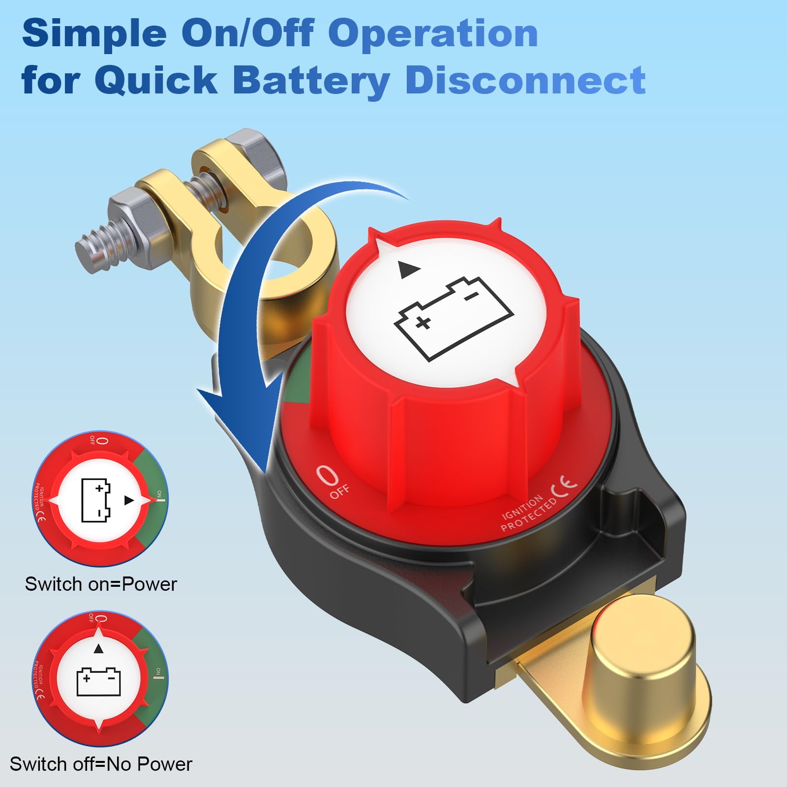Ktrovnn Battery Disconnect Switch, Car Battery Disconnect Switch 12V-48V, 3Rd Generation Top Post Battery Disconnect Switch Heav