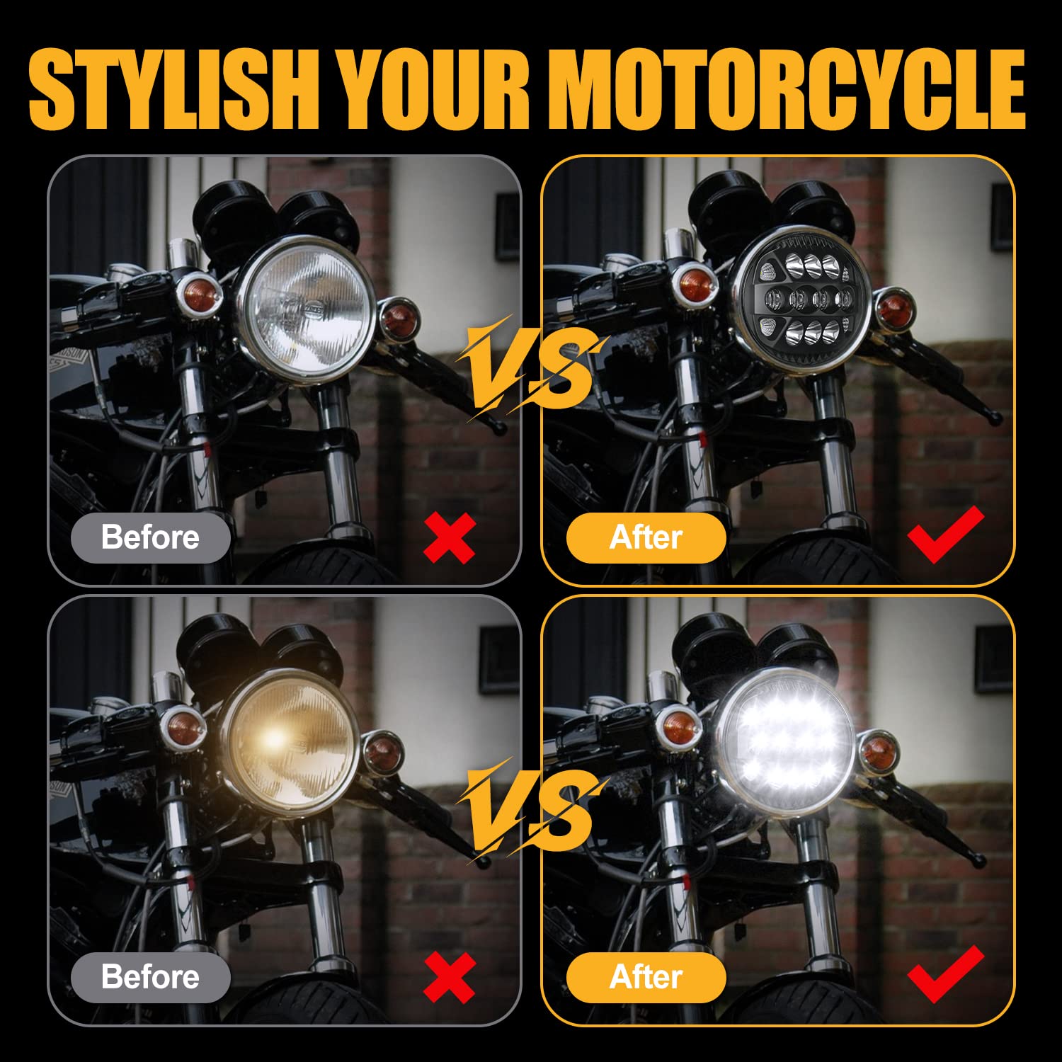 Suparee 5.75 Inch Led Motorcycle Headlight Plug & Play 5-3/4'' Motorcycle Projection Headlight With 14 Chips Compatible With Dyn