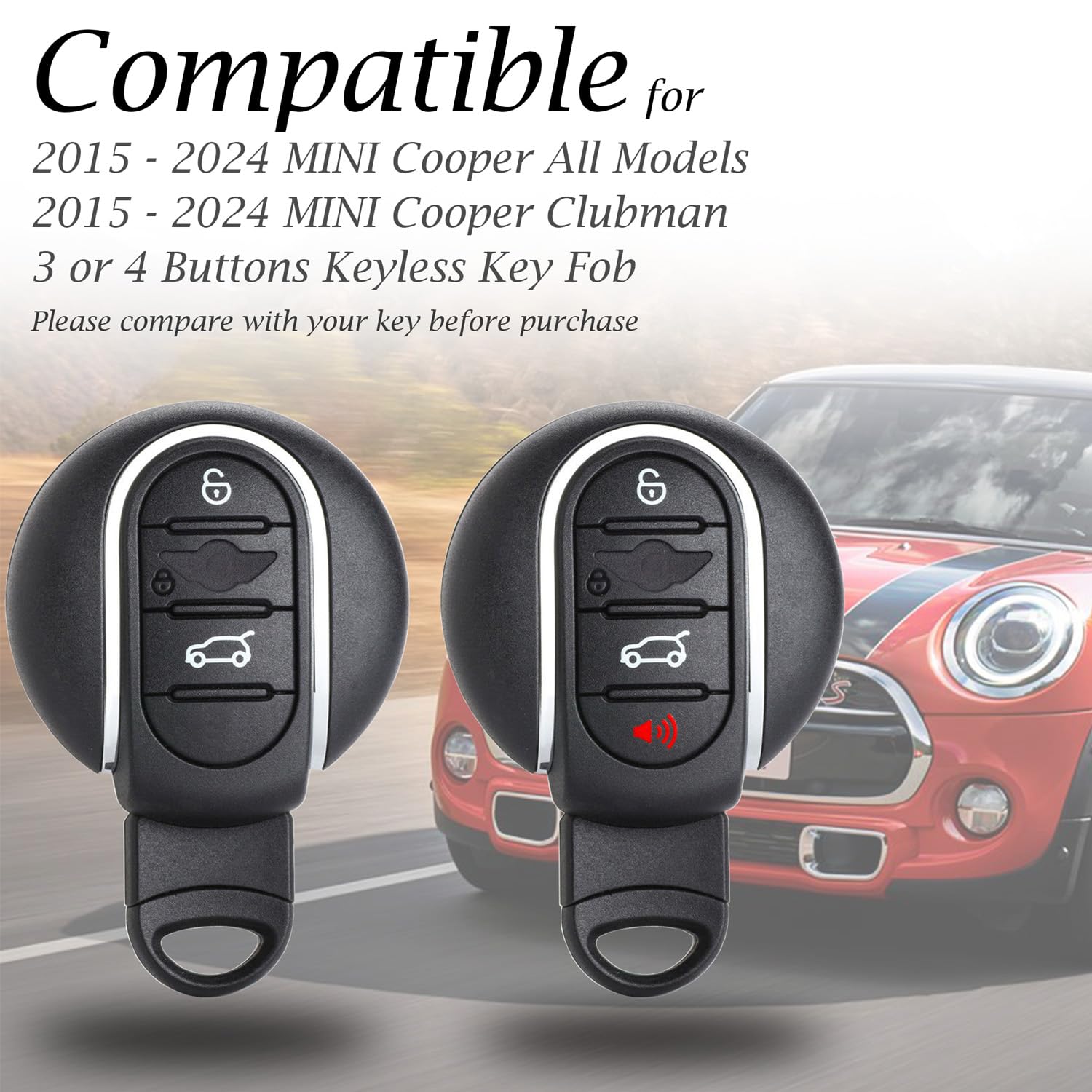 Vitodeco Genuine Leather Smart Key Fob Case Cover Protector Compatible With Mini Cooper 2015 - 2024, Clubman 2015 - 2024 (3 Or 4