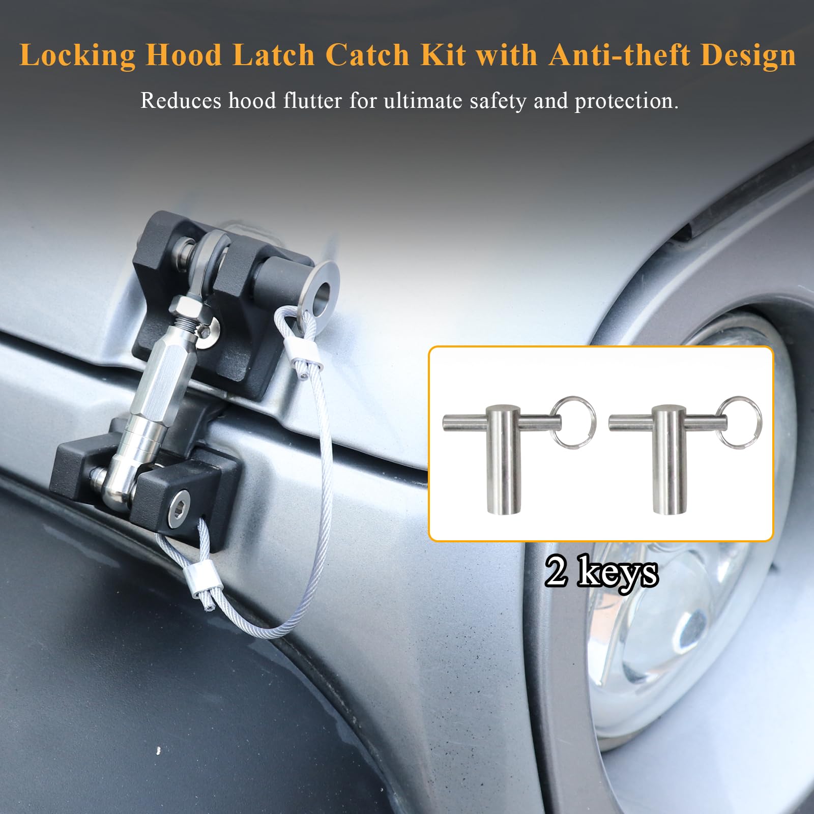 JHD-TOGO for Jeep Wrangler JK Accessories Hood Latches Lock,Aluminum Hood Safety Catch with Keys for 2012-2017 Jeep Wrangler JK