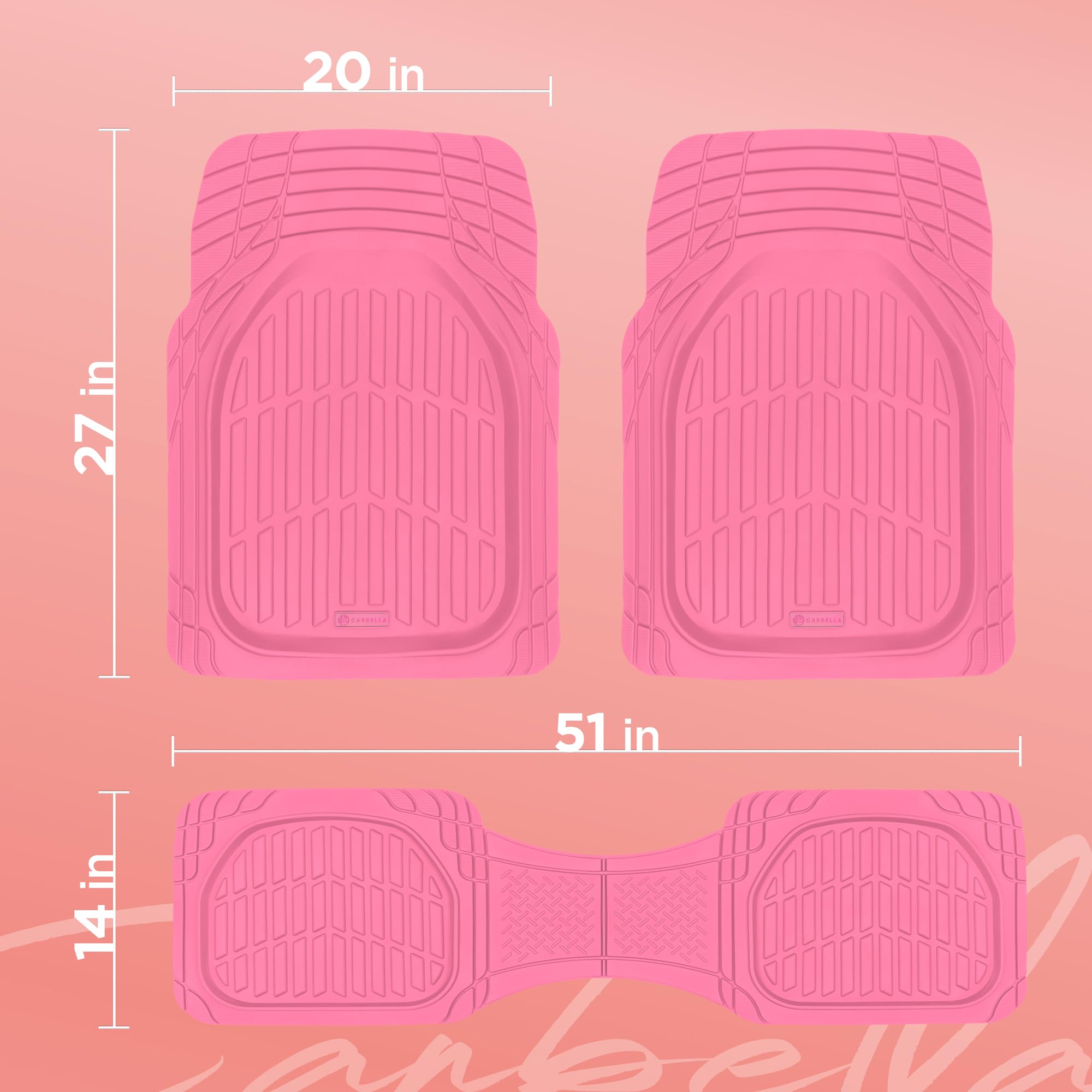 Carbella Pink Rubber 4-Piece Car Floor Mats - Universal Fit All Weather Accessories for Women - Model CBMT-923