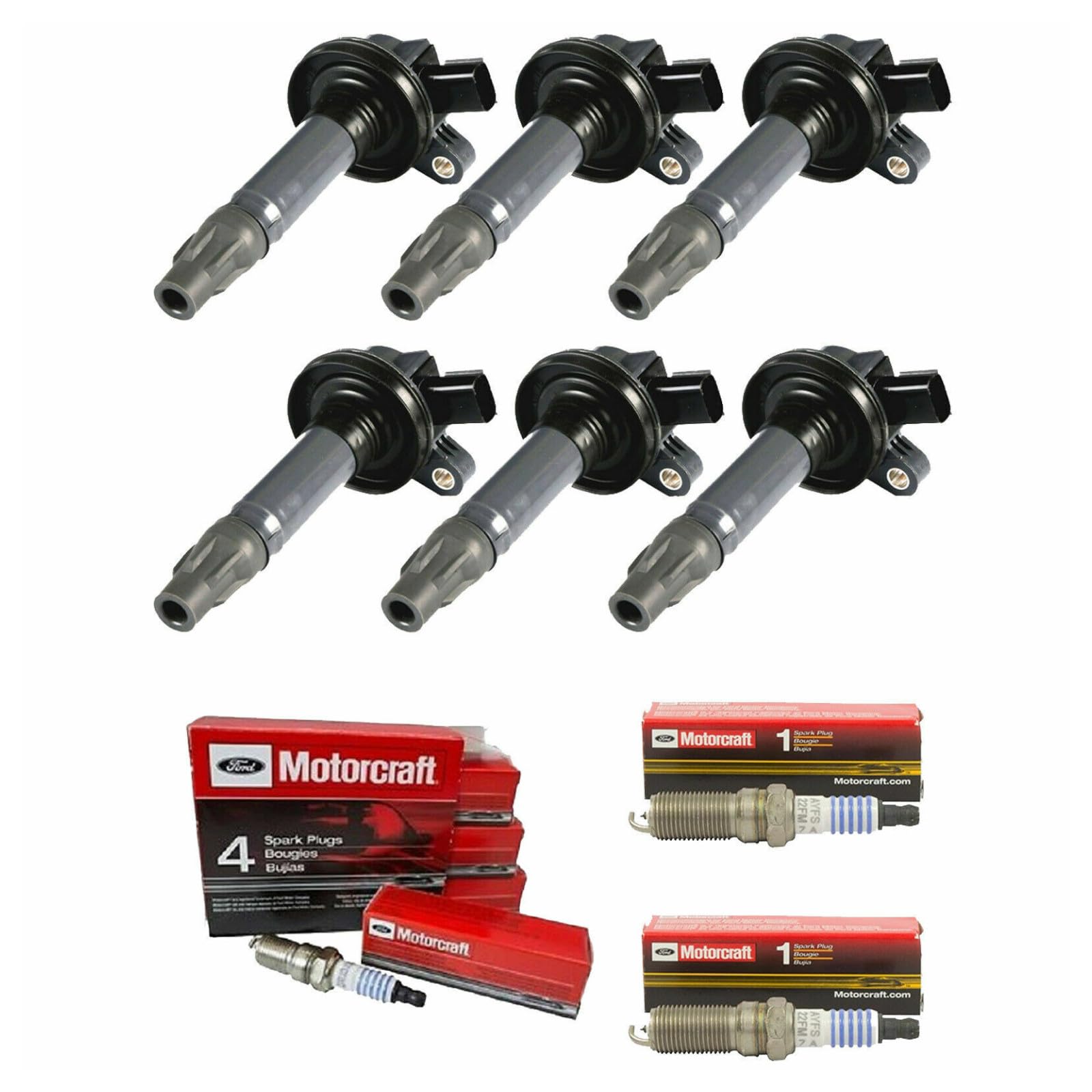 MCK 6pcs Ignition Coil Pack and Motorcraft Platinum Spark Plug Compatible with Ford Mustang Lincoln Mazda Mercury Edge F-150 Fus