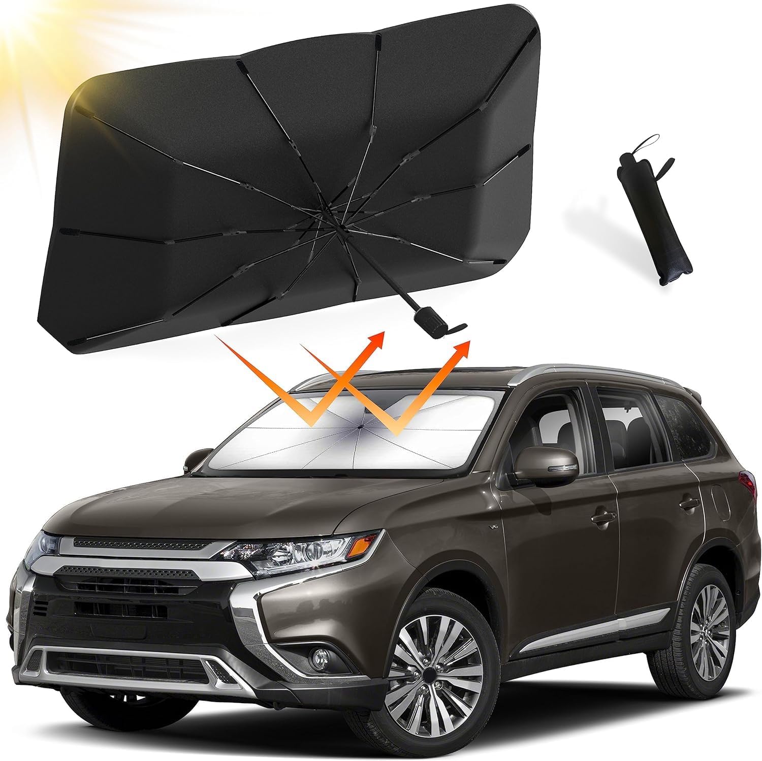 Navkar Crafts Car Sun Shade Windshield Cover, Umbrella Sun Shade Cover Front Window Sun Protection & Heat Insulation Foldable (U