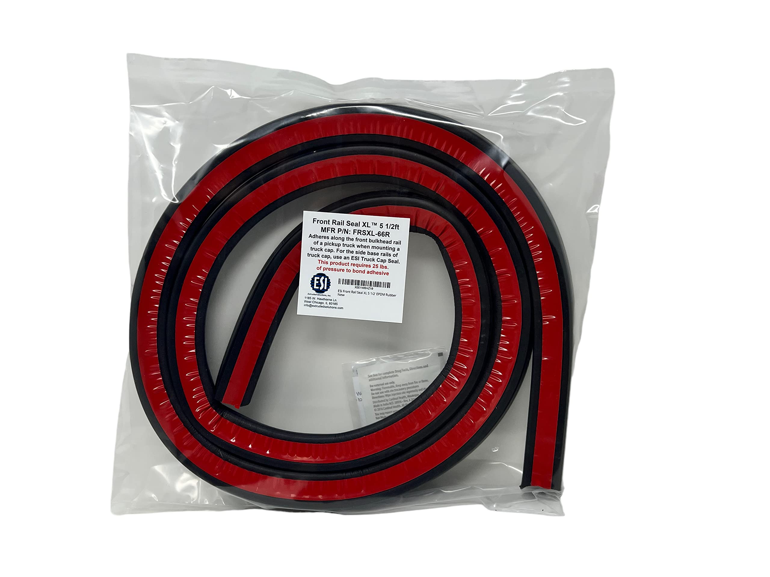 ESI Front Rail Seal XL - EPDM Rubber for Truck Caps, Fills Height Gap .488" to 1", Model FRSXL-66R