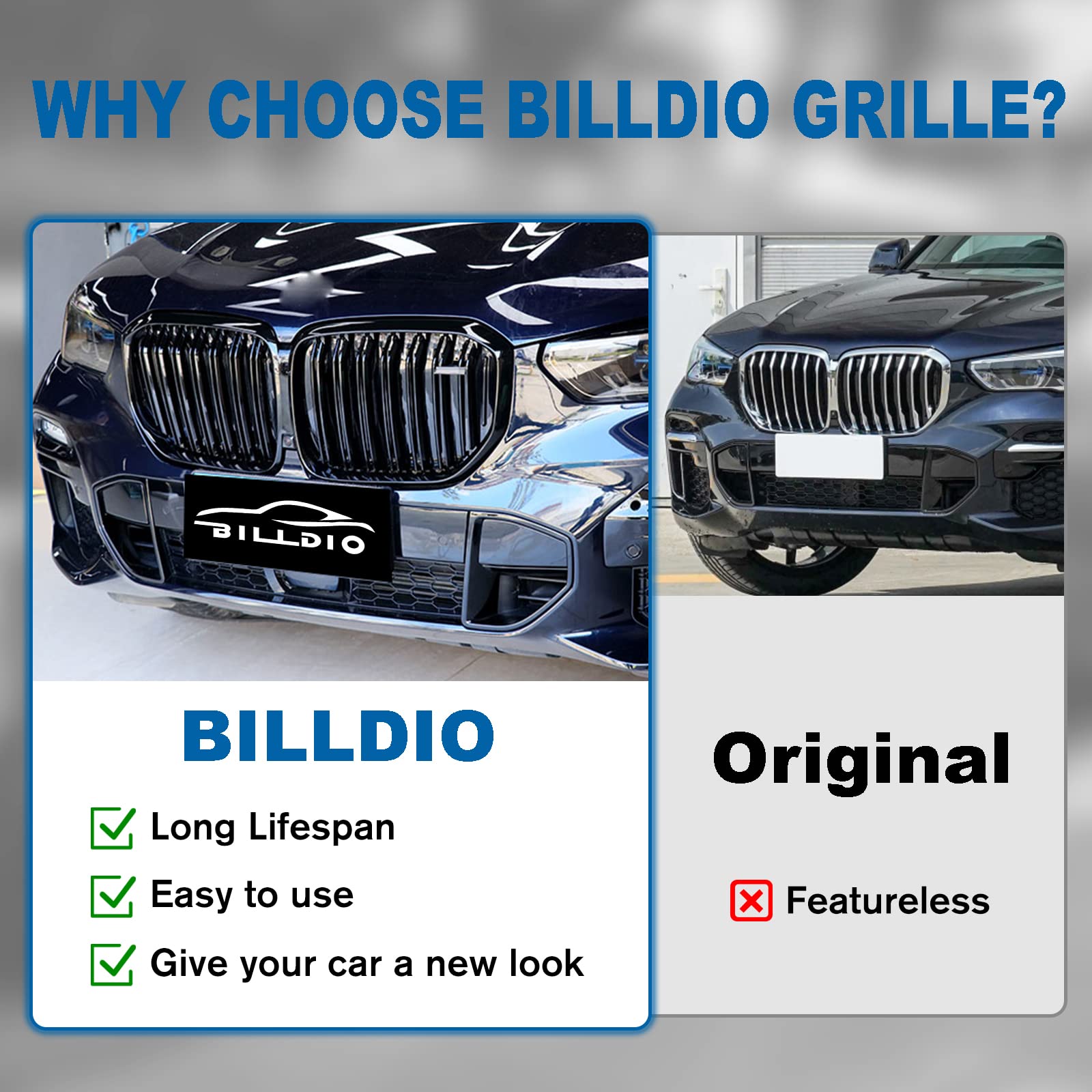 BILLDIO G05 Grill,Front Bumper Kidney Grille Compatible with 2019 2020 2021 2022 2023 X5 G05(ABS Gloss Black Kidney Grille,Doubl