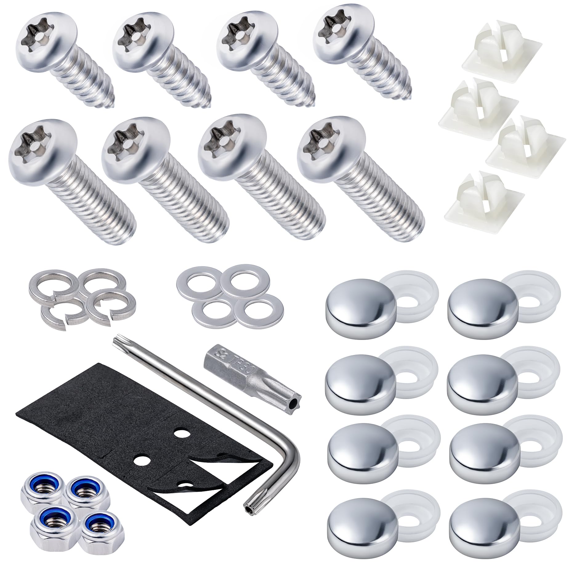 Hoewina Anti Theft License Plate Screws Kit, 8 Sets Stainless License Plate Screws, Anti-Rattle & Rust-Proof Bolts For Securing 