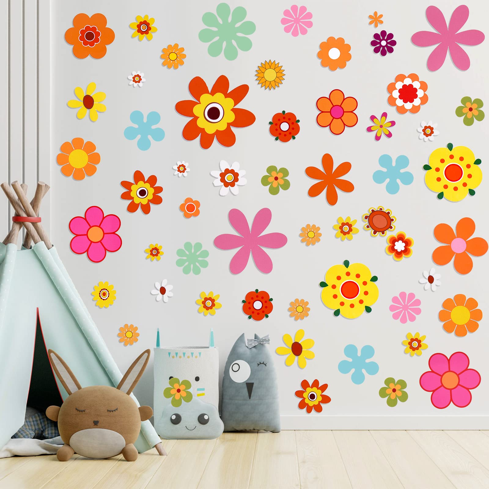135 Pcs Flower Car Decals 60'S Hippie Flower Stickers Groovy Flower Stickers Daisy Vinyl Sticker Retro Flower Decals For Car Lap