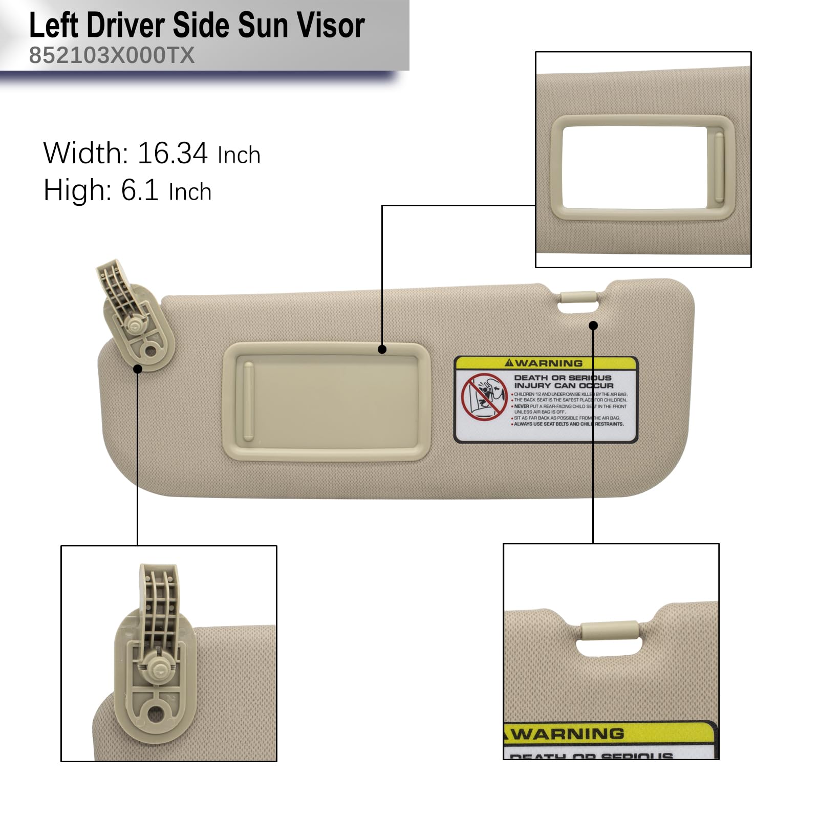 Crazyparts Driver Left Side Sun Visor Compatible With Hyundai Elantra 2011-2015 Hyundai Veloster 2006-2016 Replacement Oem Numbe