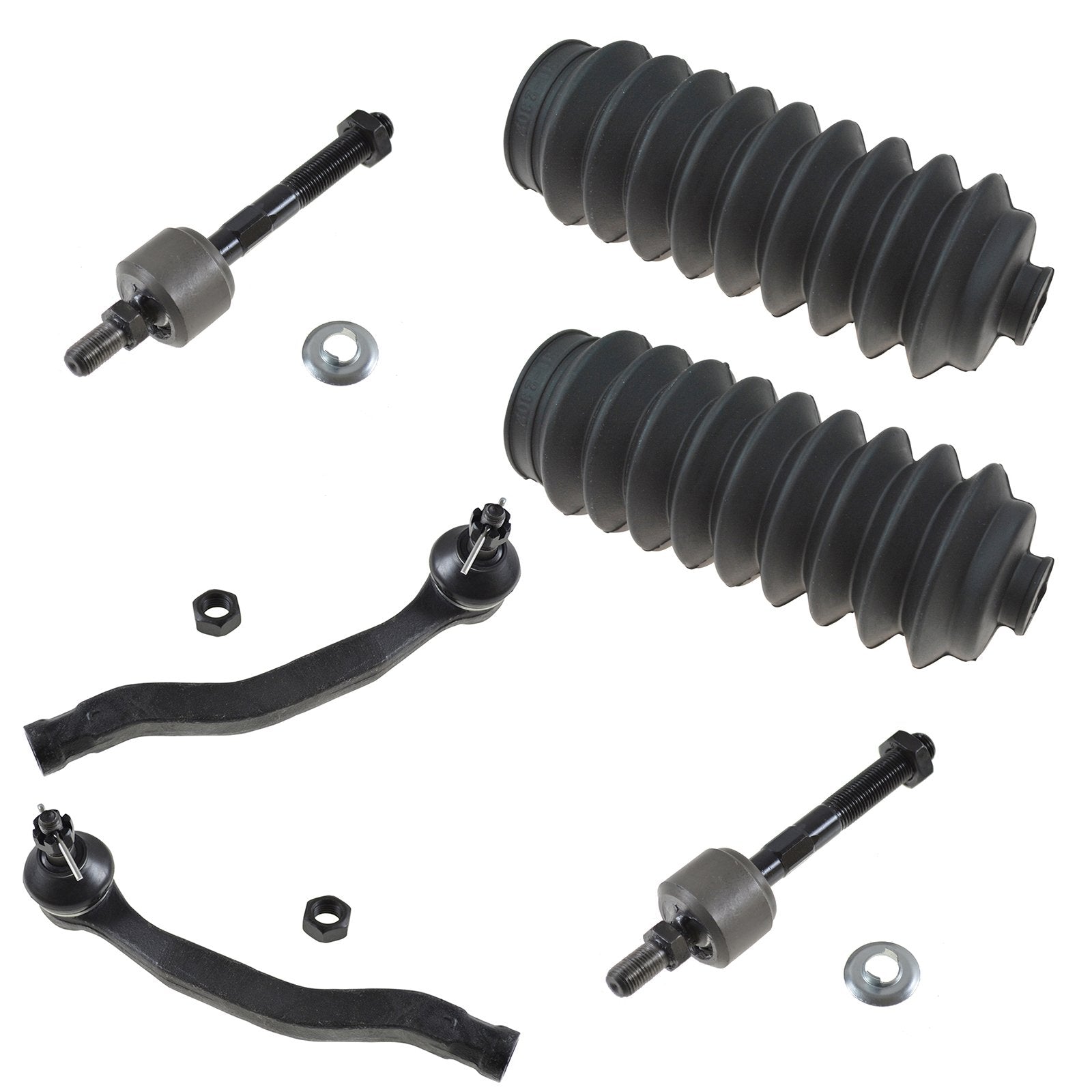 Trq Front Driver & Passenger Side Steering Kit Steering Rack & Pinion Bellow Tie Rod Compatible With 1990-1993 Honda Accord