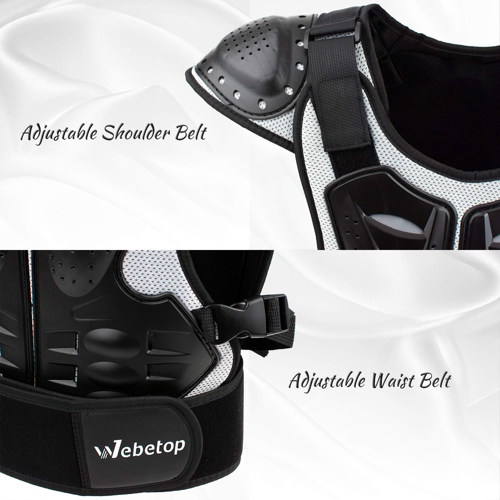 Webetop Youth Dirt Bike Chest Protector, Adjustable S for Height 45"-51", Black/Silver, Plastic, Model WT010106SS-FUS