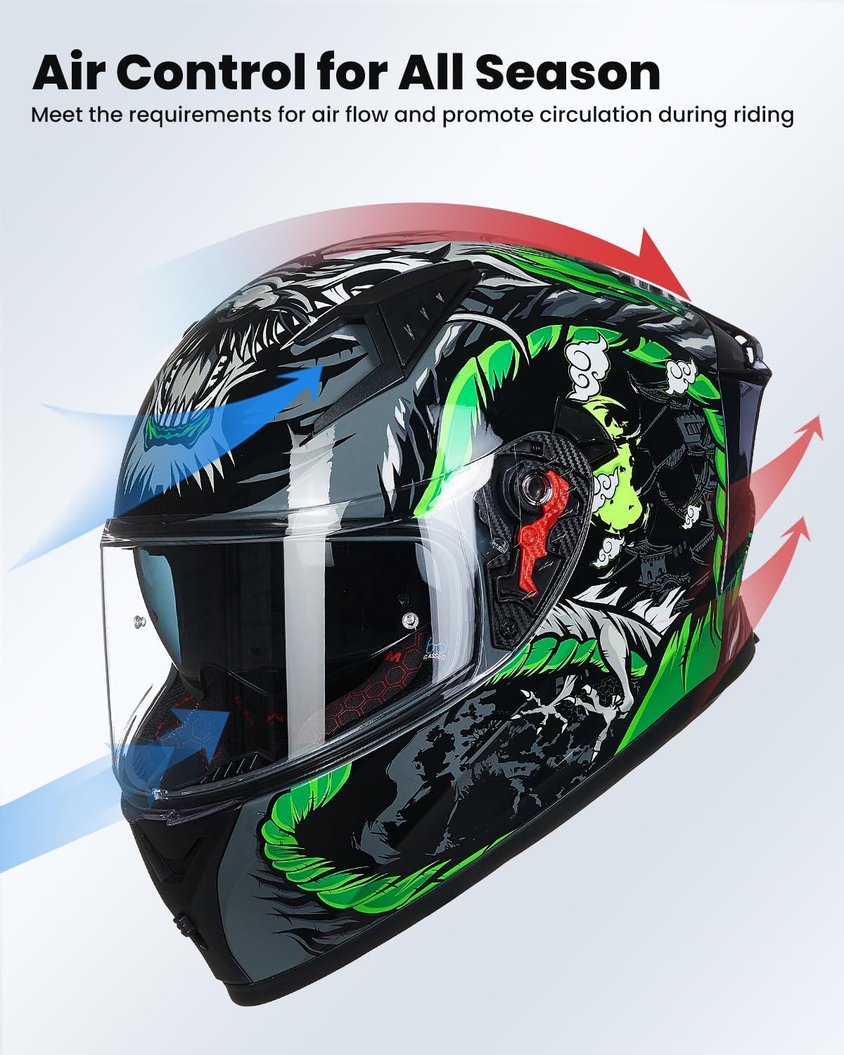 ILM Full Face Motorcycle Helmet Z501, Pinlock Compatible, XX-Large, Legend Green, Acrylonitrile Butadiene Styrene, DOT Certified
