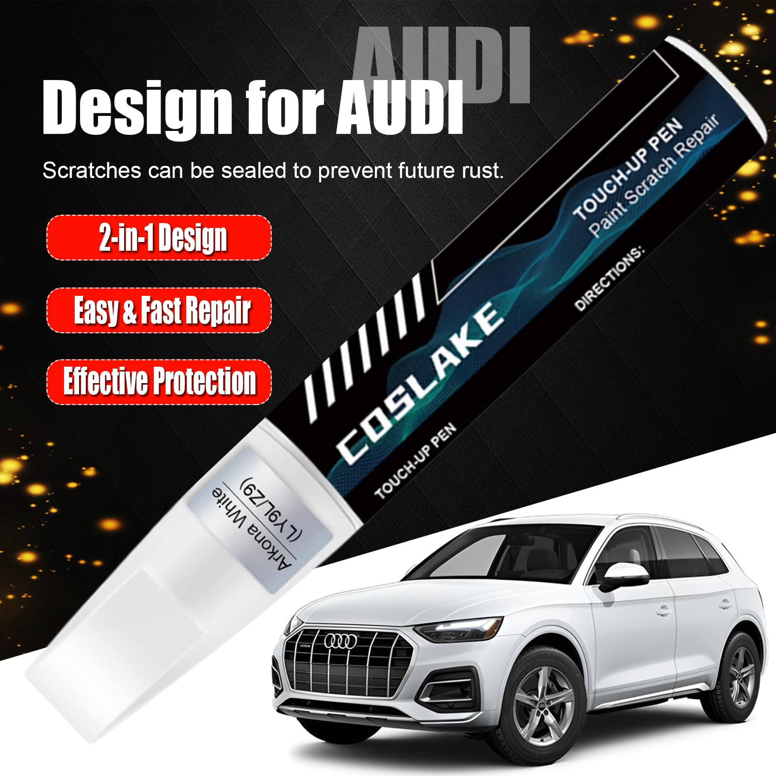 Coslake Car Touch Up Paint(Mythos Black Metallic(Ly9T/0E)) For Audi, Car Paint Scratch Repair Kit, Quick & Easy Solution To Repa