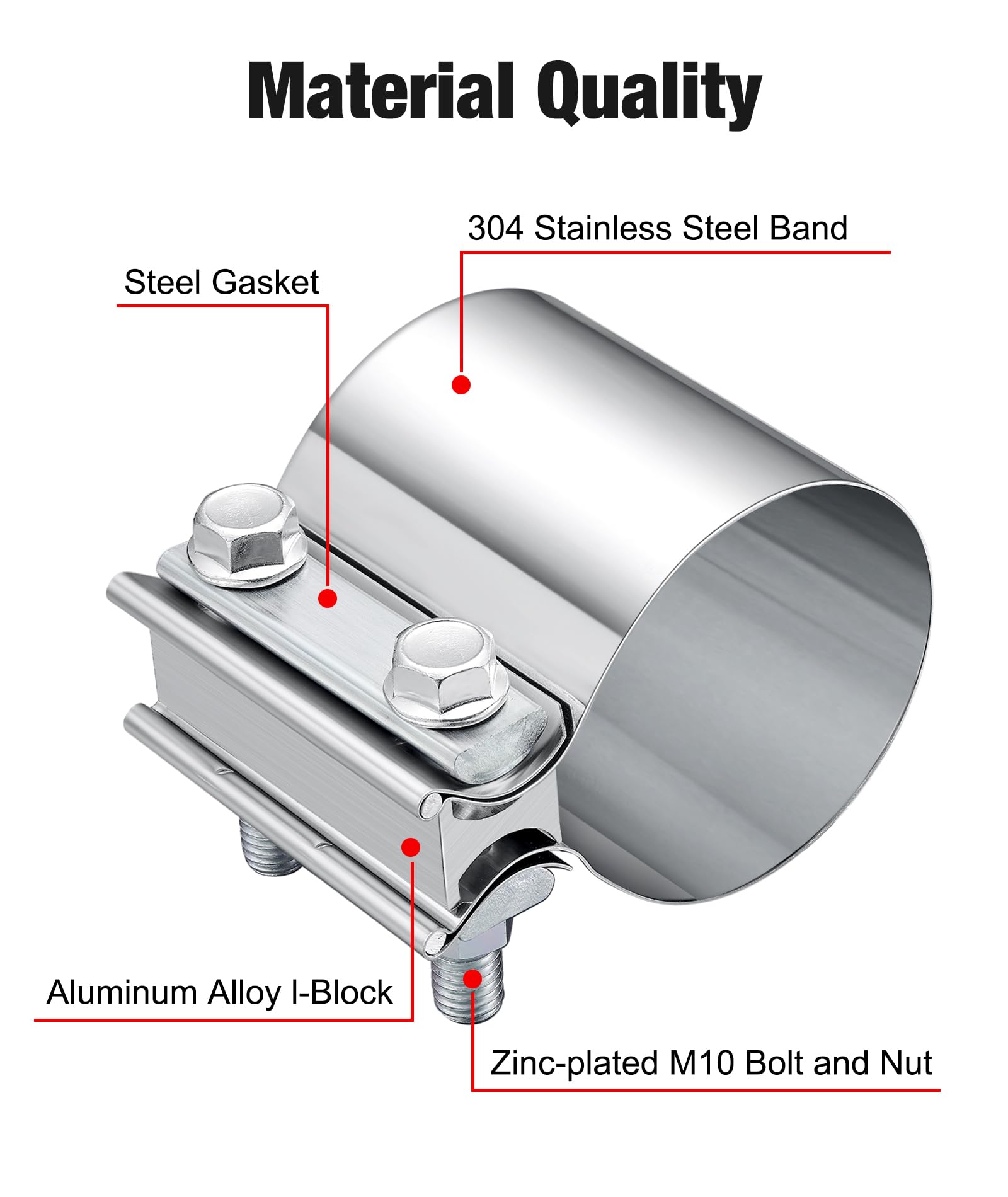 EVIL ENERGY 3.5 Inch Exhaust Clamp, Stainless Steel Butt Joint Band Sleeve Coupler for Pipes and Mufflers, Silver, Model 473SU5T