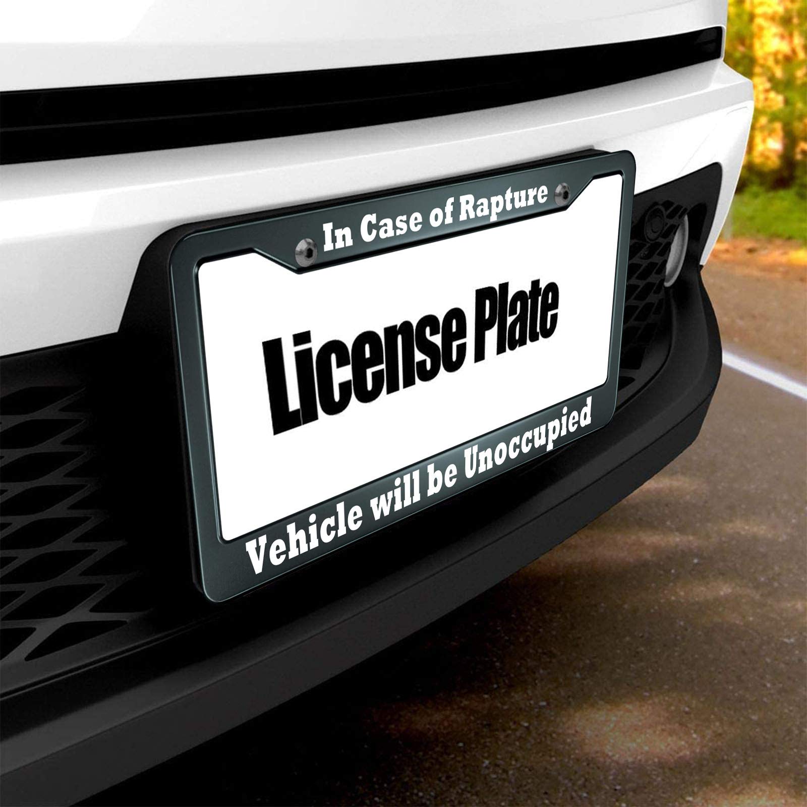 HOSNYE in Case of Rapture Vehicle Will be Unoccupied License Plate Frame Metal License Plate Cover Front Plates Frames Car Tag F