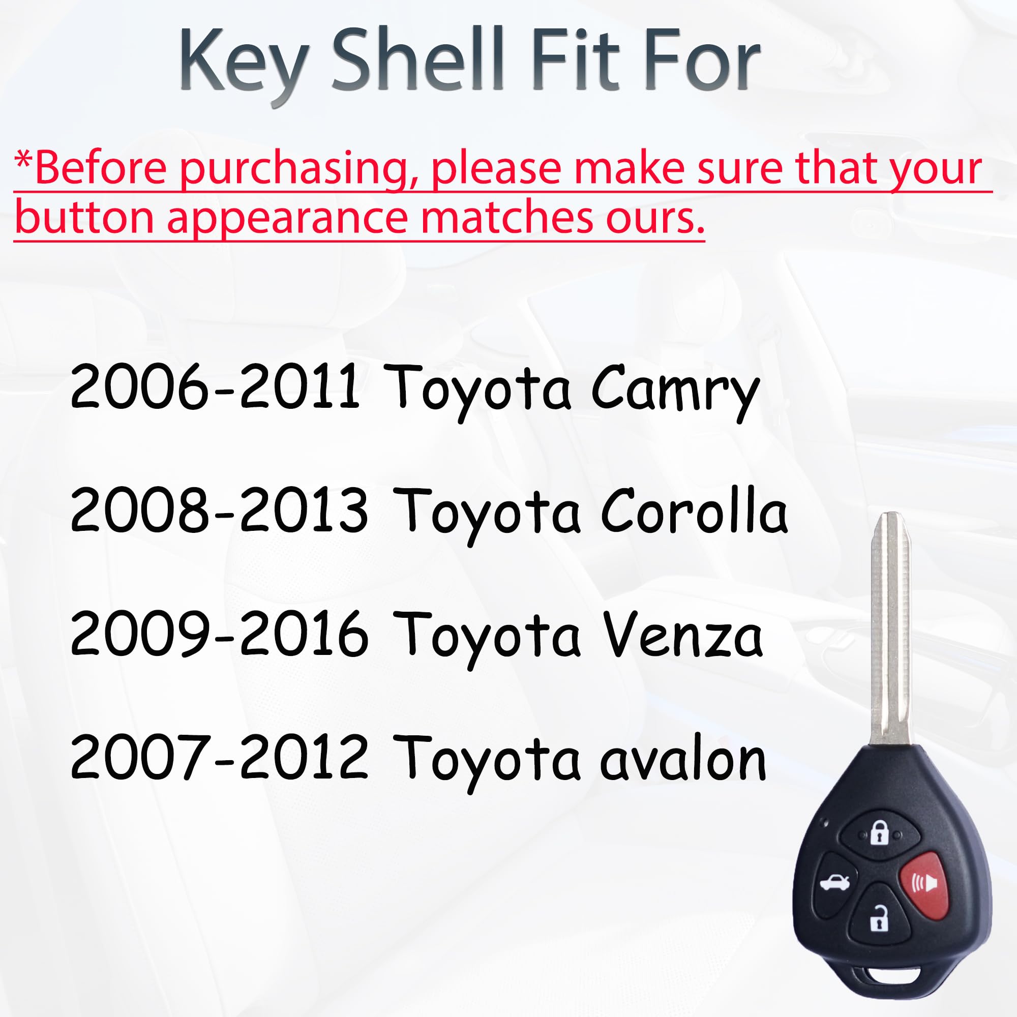 Supaland Key Fob Shell Case Replacement Fits For Camry Corolla 2006 2007 2008 2009 2010 2011 2012 2013 Keyless Entry Remote Cont