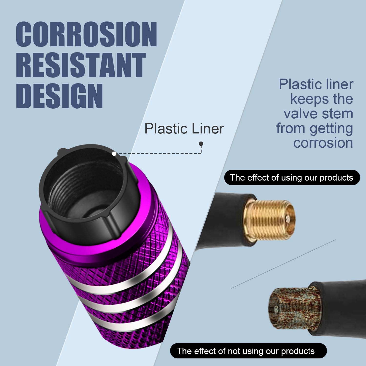 Tire Valve Stem Caps Cover - (5 Pack) Tire Air Cap N2 Nitrogen Metal With Plastic Liner Corrosion Resistant Leak-Proof For Car Truck Motorcycle Bike Purple