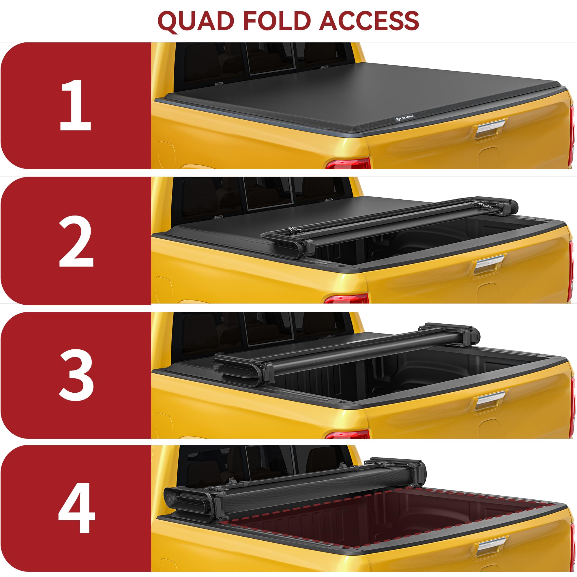YITAMOTOR Soft Quad Fold Truck Bed Tonneau Cover Fits for Chevy Silverado/GMC Sierra 1500 2007-2013 with 6.6 ft Bed