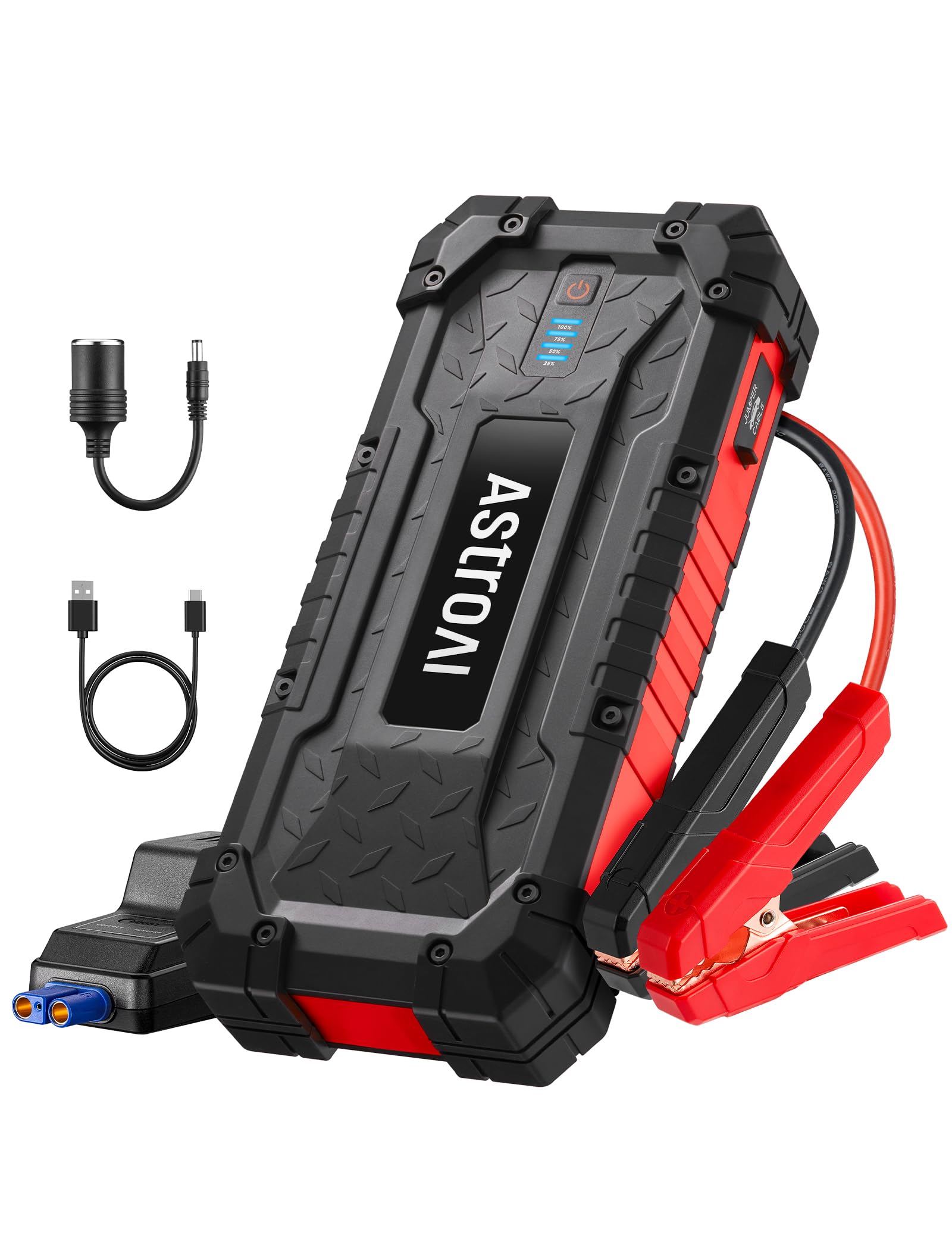AstroAI S8 Ultra 4000A Peak Jump Starter - 24000mAh Portable Battery Pack, Rugged Design, Red, for All Gas/12L Diesel Engines