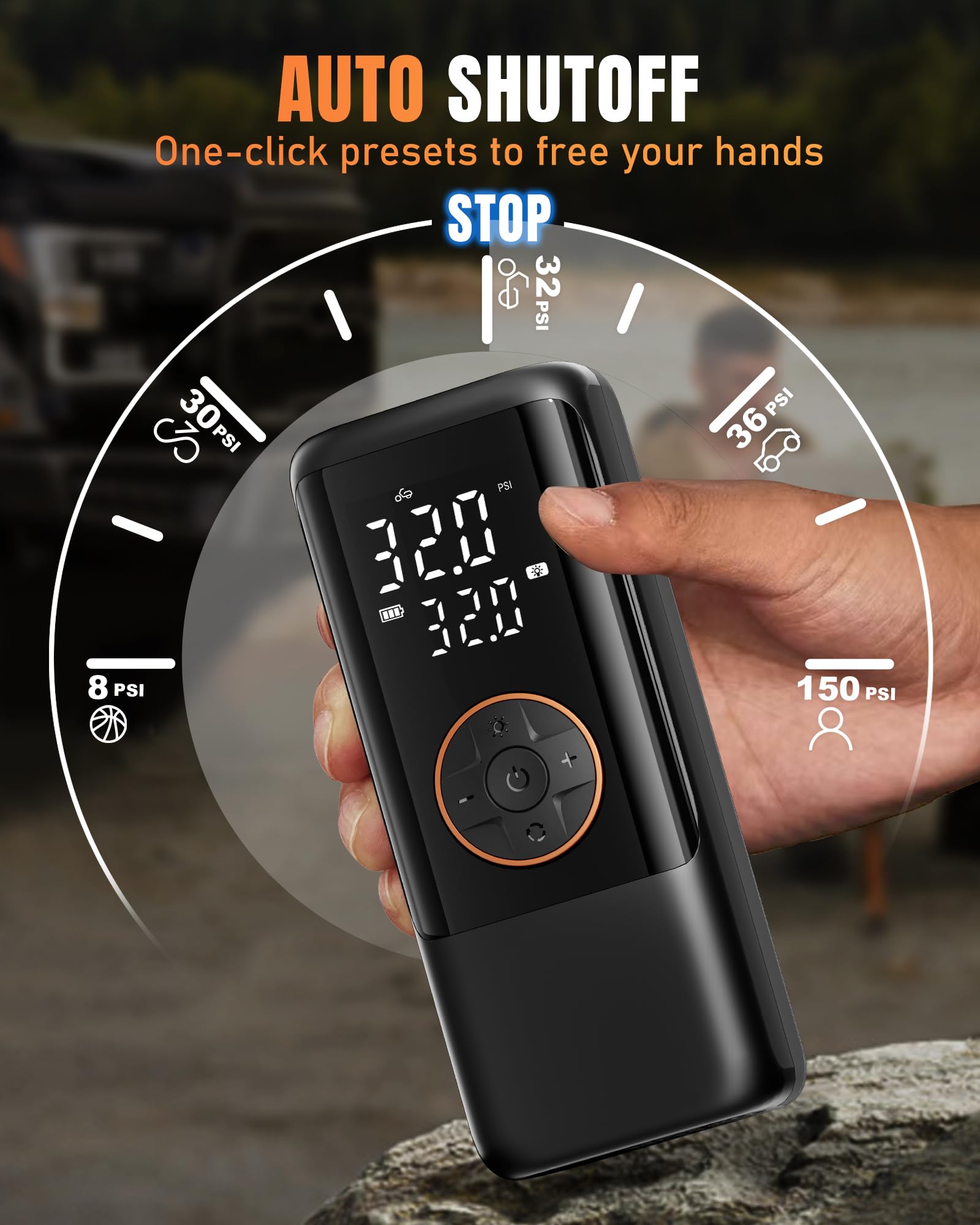 Makelift Tire Inflator Portable Air Compressor, 150Psi Air Compressor For Car Tires, Cordless Bike Pump With Tire Pressure Gauge