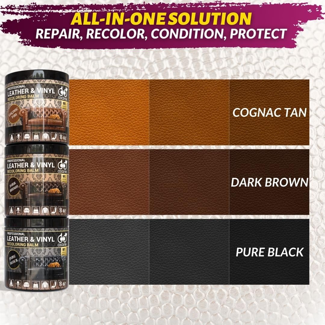 COCONIX Leather & Vinyl Recoloring Balm - Restore Faded Leather, Cognac Tan, Model LRB2CT