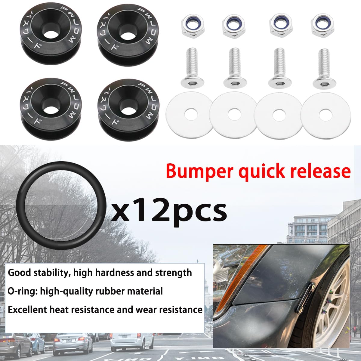 Taiss Bumper Quick Release (Black), Front And Rear Bumper Tight Plate Fixing Kits, Supporting Reinforcing Washers And Screws, Compatible With Gm Bumper Engine Hatch Kit.
