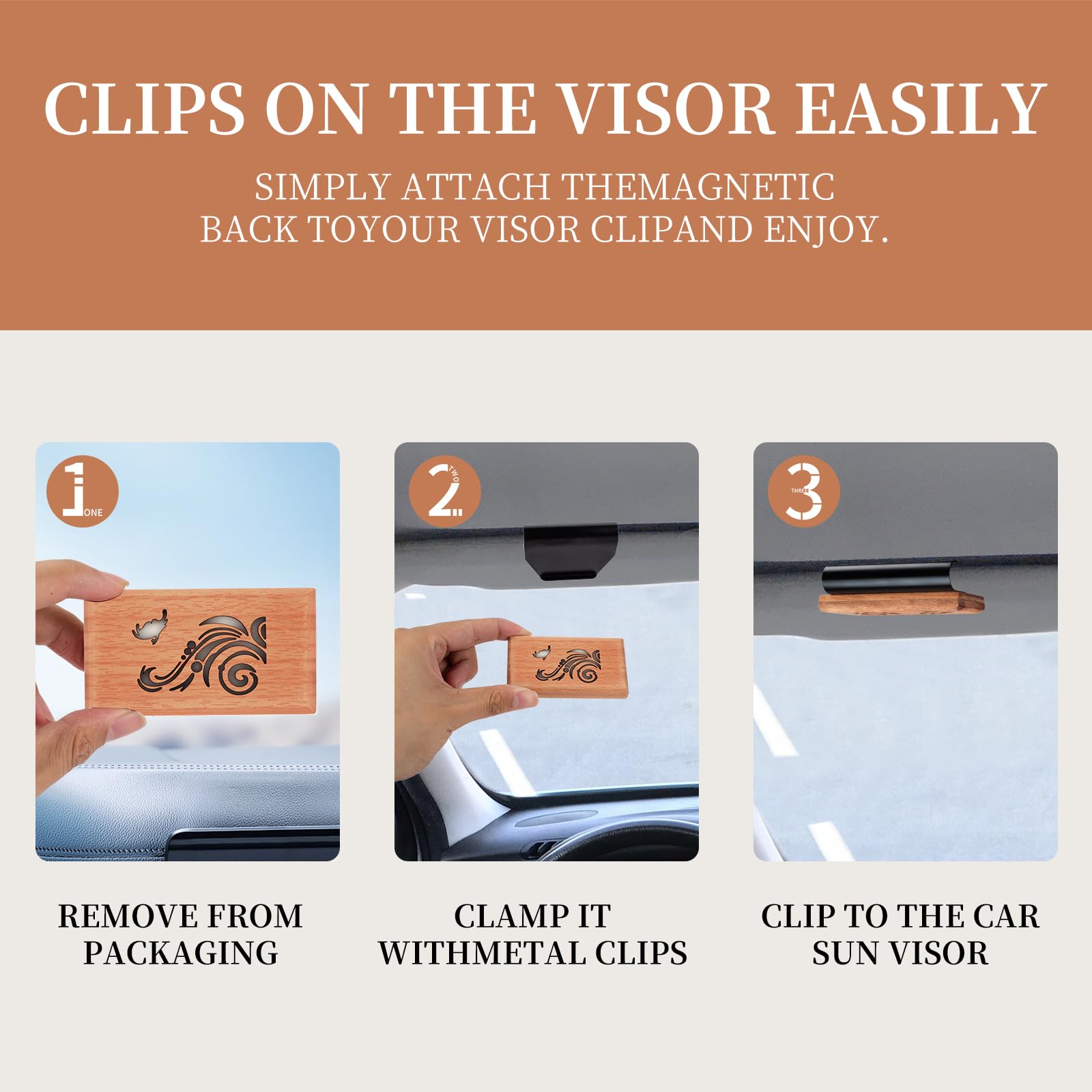 ECOGREDA Wood Car Air Freshener - Car Odor Eliminator for Visor Clip, Vehicle Scent Diffuser for Cabin, Truck & SUV (Ocean)