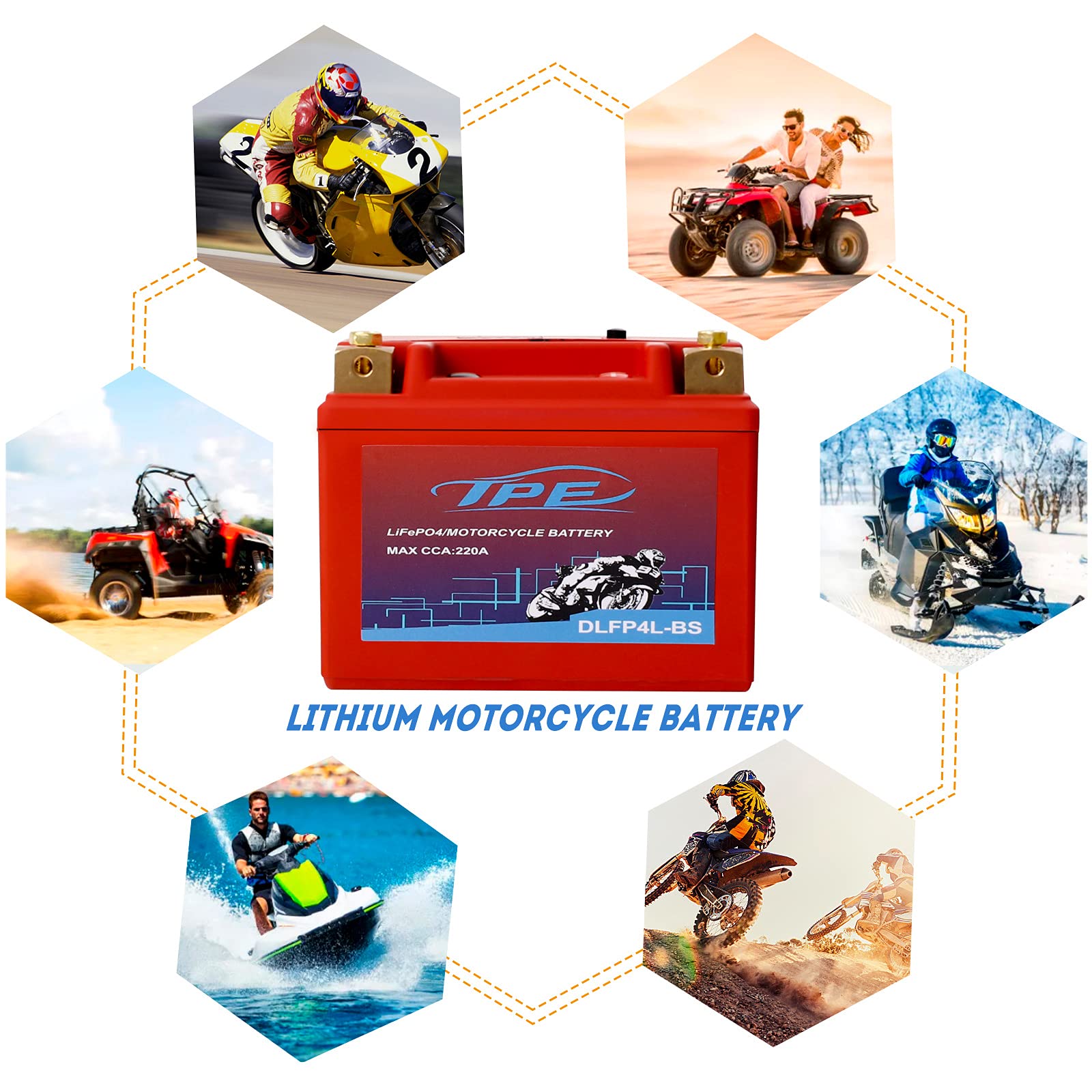 TPE Lithium Motorcycle Battery 12.8V 2AH 220CCA with BMS - YTX4L-BS, 2500-8000 Life Cycles