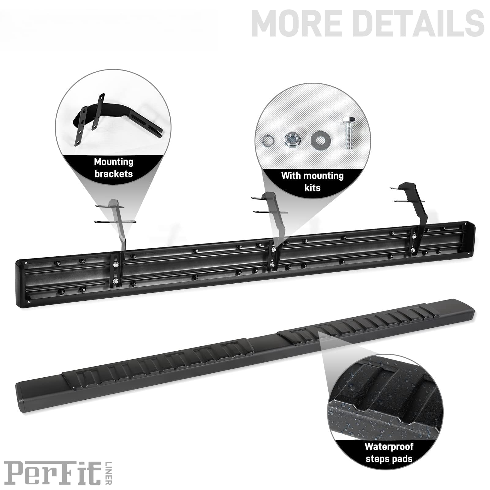 Perfit Liner 6" Running Boards - Aluminum Black Side Step Rails for 2015-2026 Ford F-150 & F250/F350 Super Crew Cab, Model PFL-PR-
