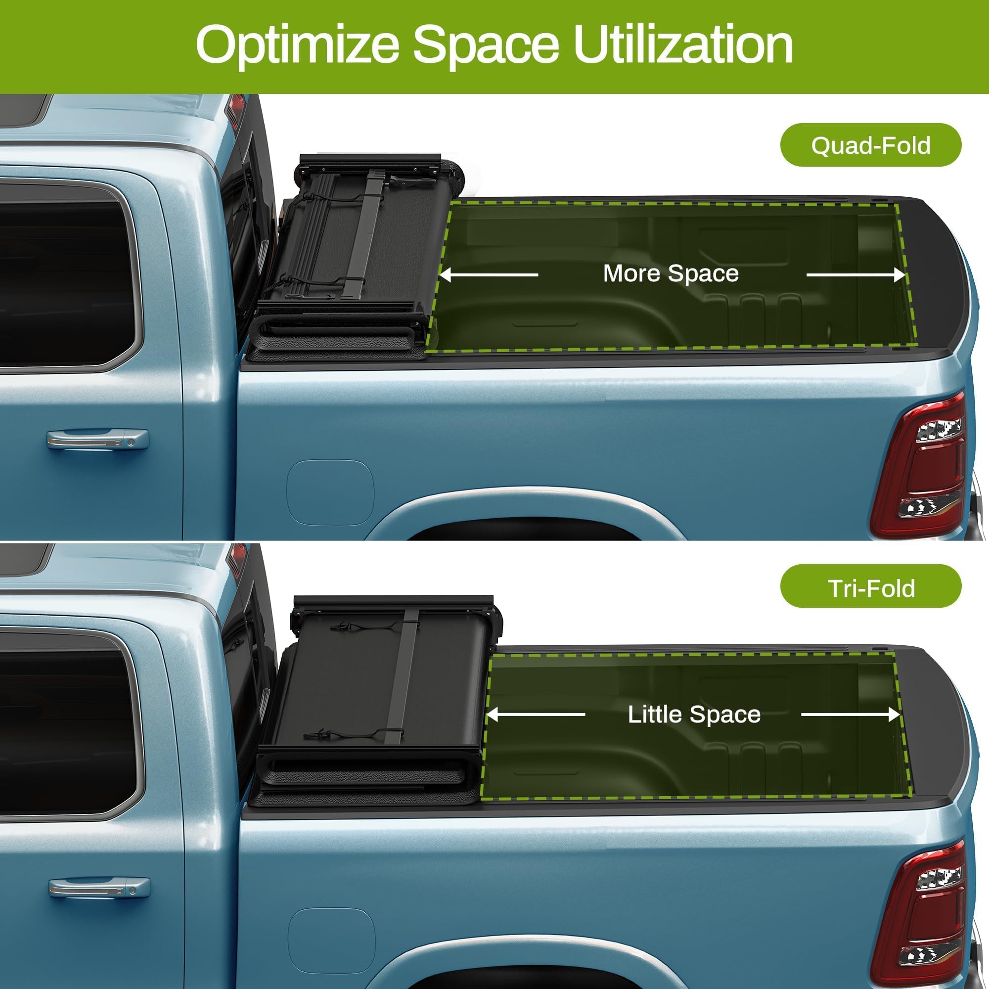 AUTOSAVER88 Soft Quad-fold Tonneau Cover for 2007-2026 Chevy Silverado/GMC Sierra 1500, 5.8 ft Bed, Black, Model MAAUTG