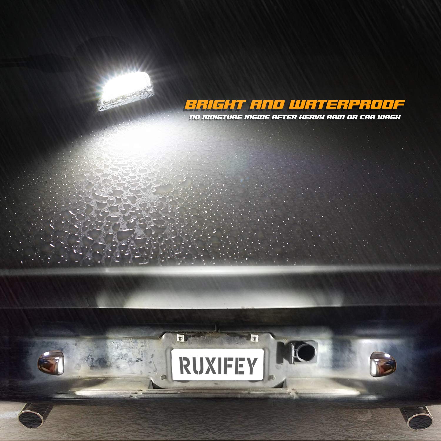 RUXIFEY Chrome LED License Plate Lights for GMC Sierra, Silverado, Tahoe, Yukon - 6500K White Polycarbonate