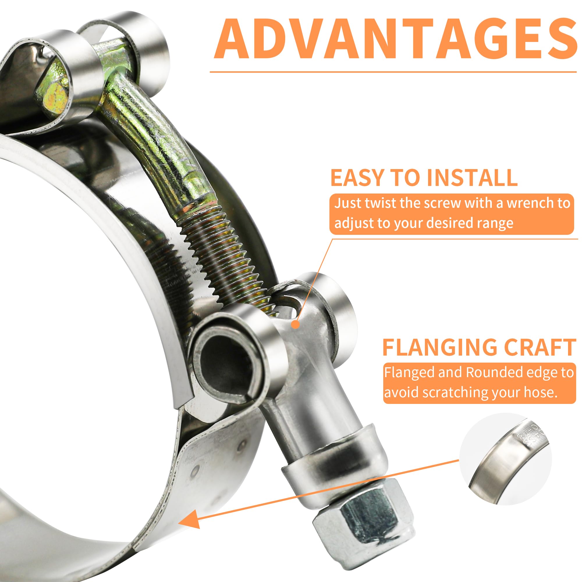 Wysiwyka 2 Pack 2.25 T-Bolt Hose Clamps, 304 Stainless Steel Turbo Intake Clamp, Working Range 63Mm-71Mm For 2.25 Hose Id