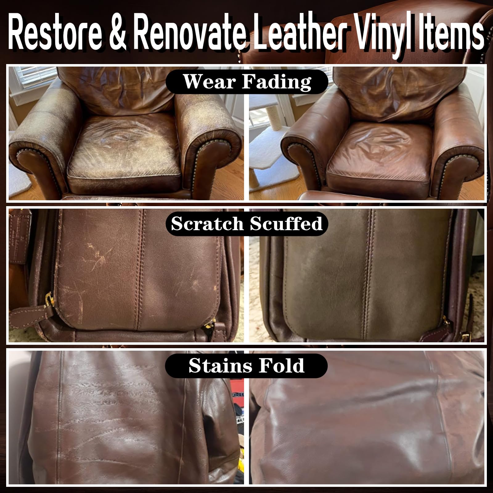 Leather Recoloring Balm Dark Brown Leather Dye Vinyl Paint Car Interior Seat Furniture Couch Recliner Chair Boots Jacket Shoes B