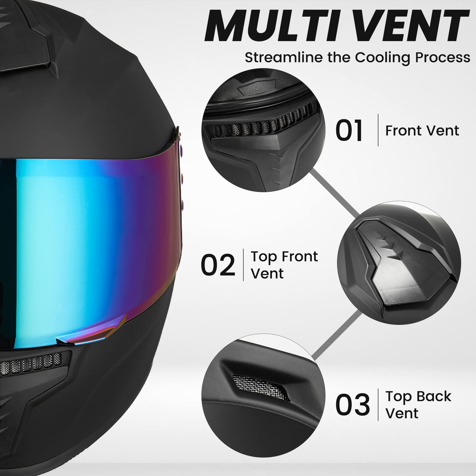 Auboa MD-813 Full Face Motorcycle Helmet for Men & Women, DOT Approved, Large, Matte Black, ABS Material, Tinted Visor
