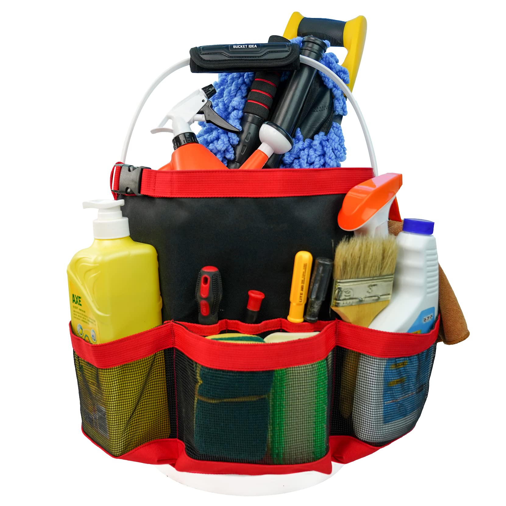 Melotough Bucket Idea Bucket Wash Tool Organizer For Garden Tools Fit 3.5 To 5 Gallon Bucket (Red)