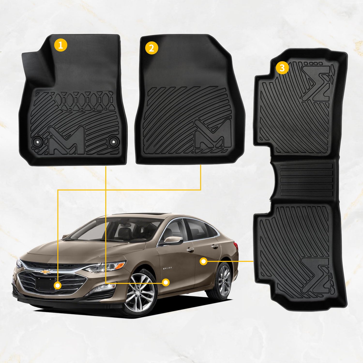 Tpe Automotive Floor Mats Custom For 2016-2025 Chevy Malibu (Not For Mlibu Limited), All Weather Cover Protection Waterproof Bla
