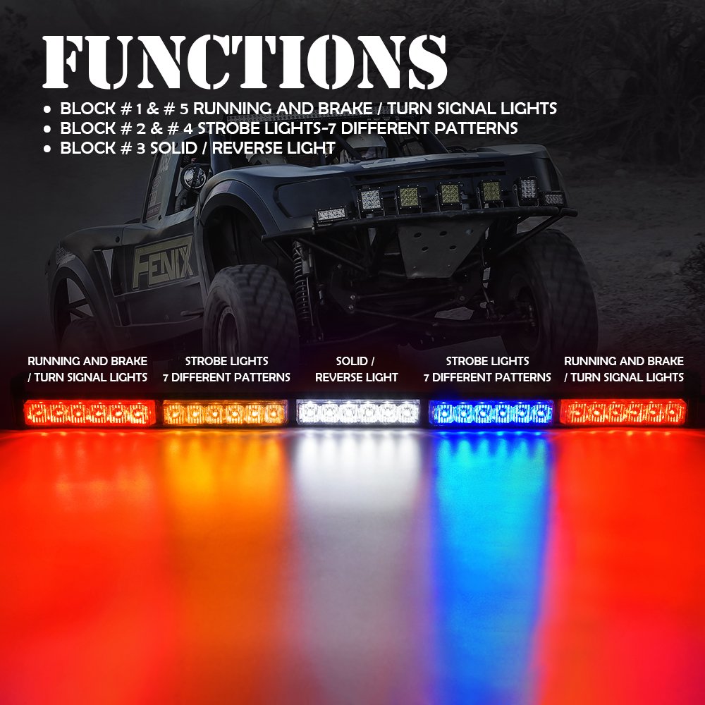 Xprite Upgraded 30' Offroad Rear Chase Led Strobe Light Bars W/Running Turn Signal Brake Reverse Light For Utv, Atv, Polaris Rzr Xp 1000, Side By Sides, 4X4, Trophy Truck - Rz Series Rywbr