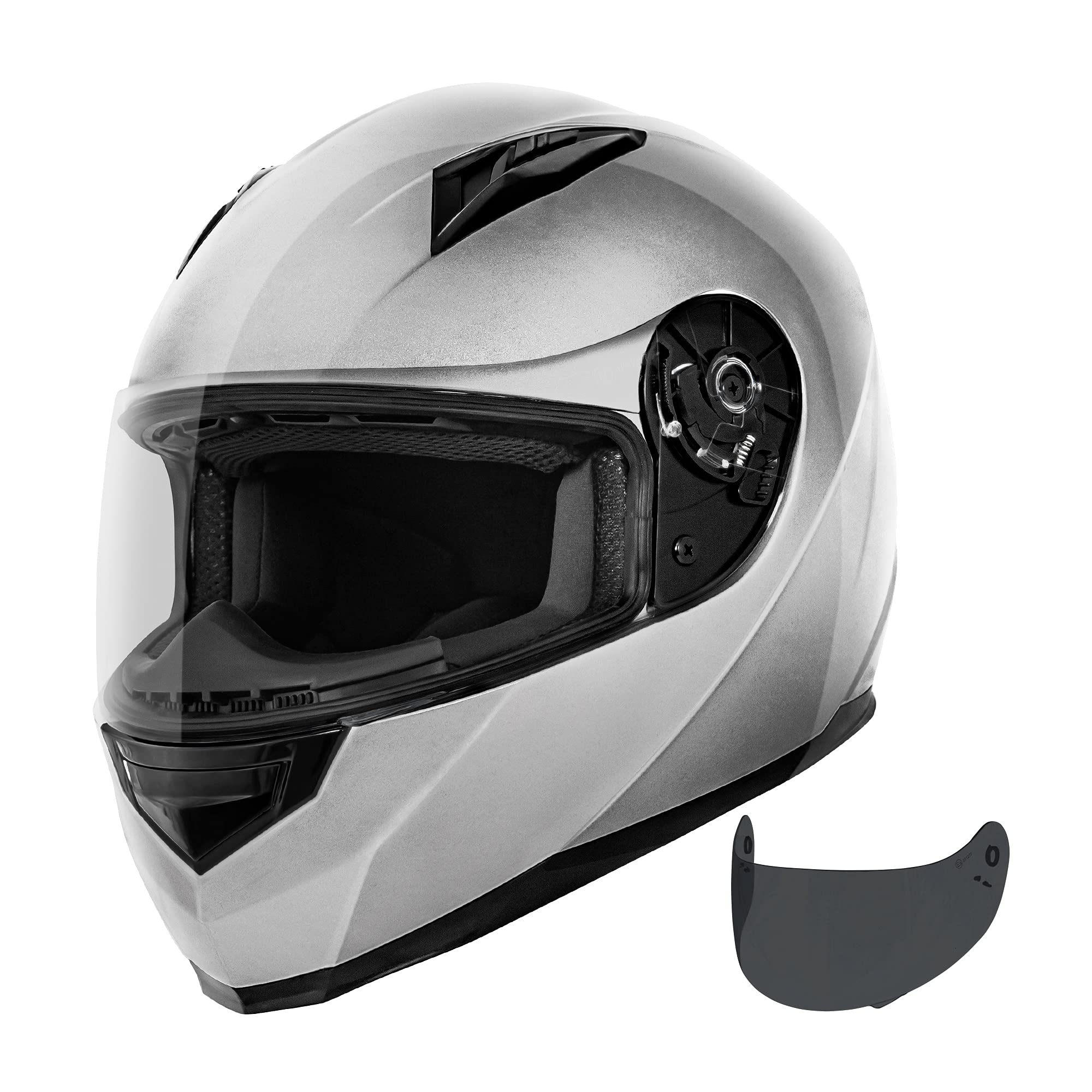 Vcan Vx Lightweight Full Face Motorcycle Street Bike Helmet With Extra Tinted Visor Dot Approved (Silver, Medium)