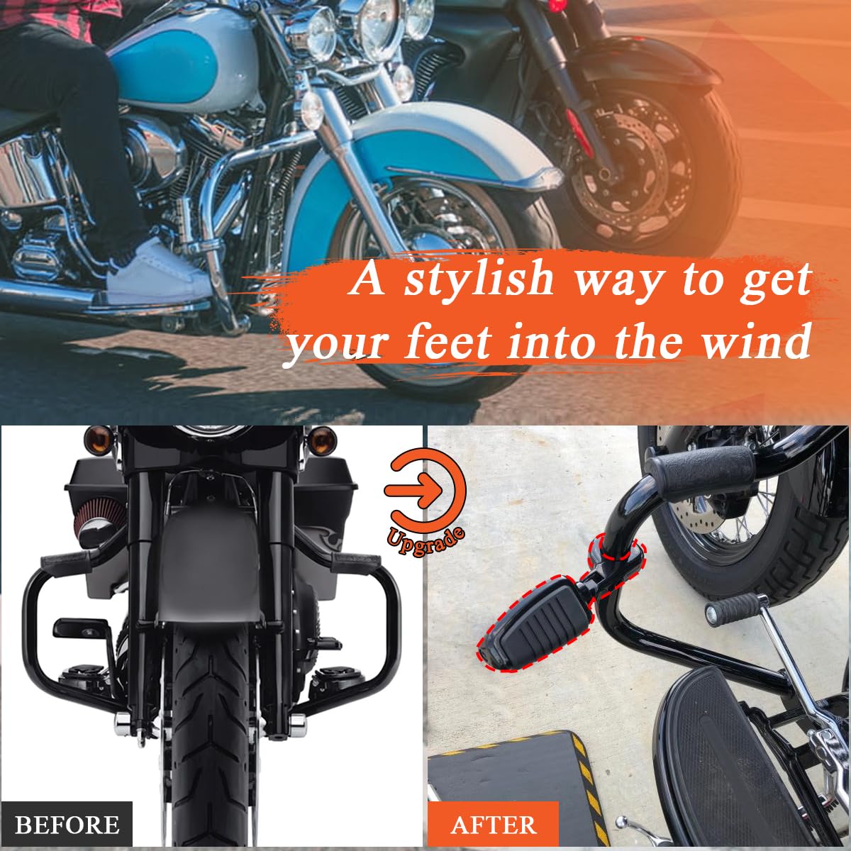 FOVPLUE 1.25'' Highway Footpegs, Adjustable Footrest w/Mounting P-Clamps for Harley Touring Softail Dyna Sportster Honda Kawasak