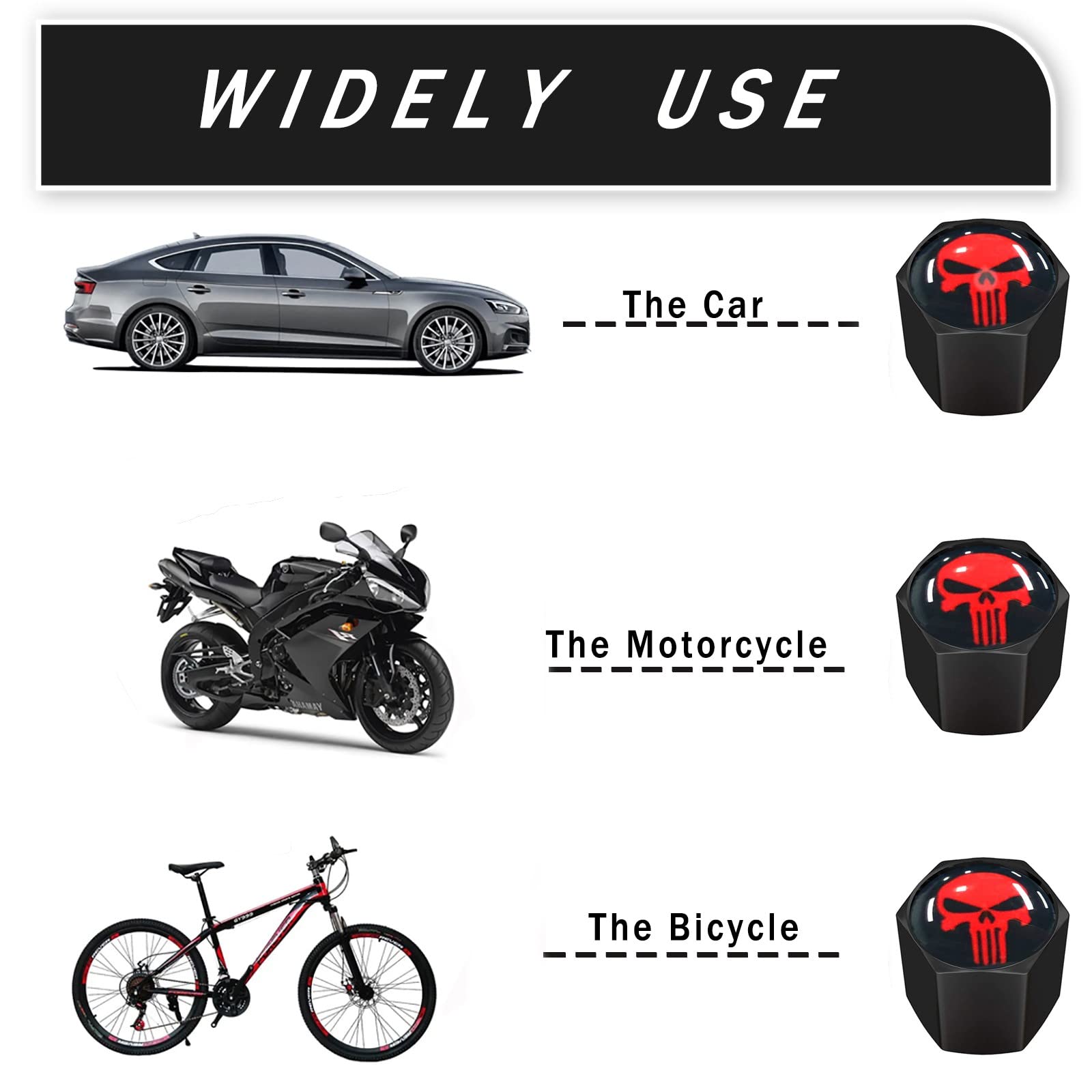 Ajxn 4 Pack Skull Car Wheel Tire Valve Stem Caps Airtight Dust Proof Covers Universal Tire Air Valve Caps, Trucks, Bicycles, Car Accessories For Men And Women Red