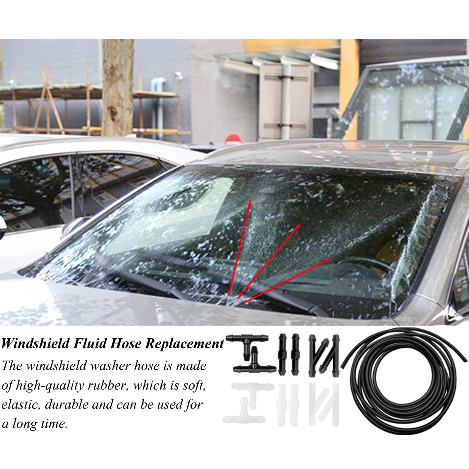 Windshield Washer Hose Repair Kit, Automotive Replacement Windshield Washer Hoses Connect Car Water Pump&Nozzles For Most Car Wi