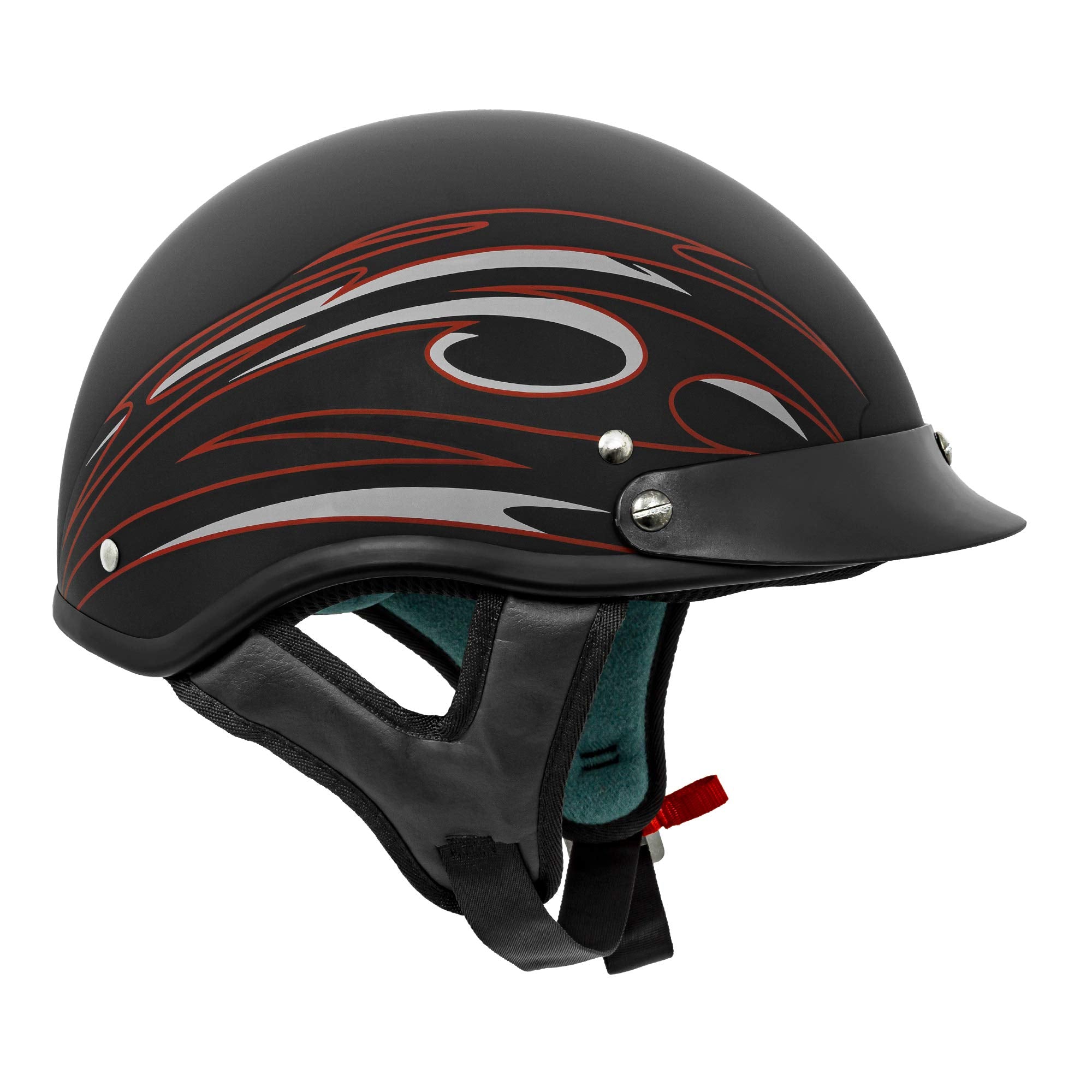 Vcan Cruiser Solid Flat Black Half Face Motorcycle Helmet (Red Blade, X-Small)