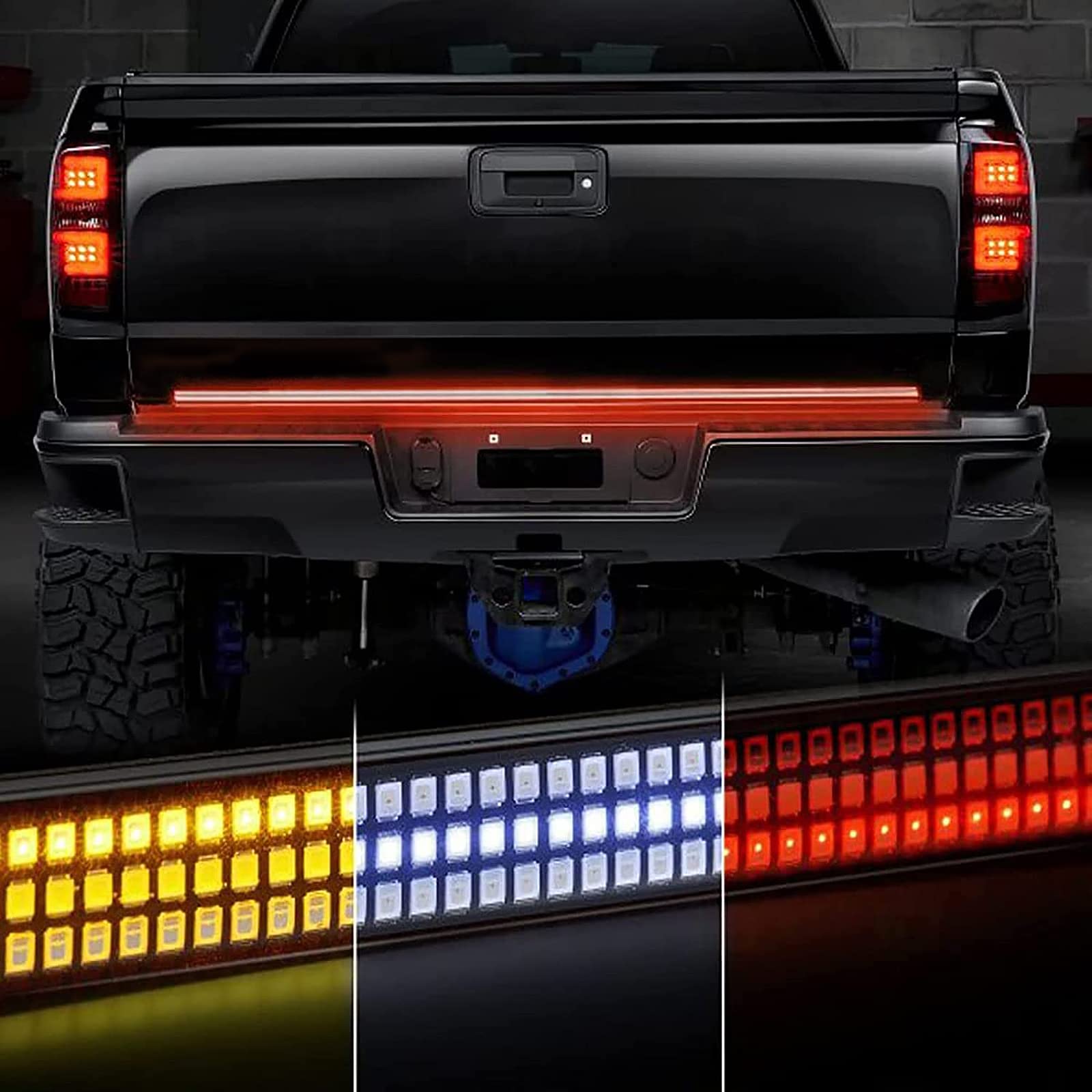 Amexmart 48''/49'' Tailgate Light Bar Triple Row Led Tailgate Light Strip With Red Running Brake Lights White Reverse Amber Turn