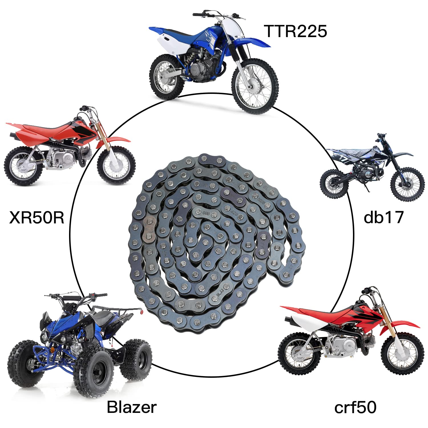 Yoxufa 428 Motorcycle Chain 102 Links For 110Cc 125Cc 150Cc Crf50 Xr50 Coolster Apollo 50Cc 70Cc 90Cc Pit Dirt Bike 4 Wheeler At