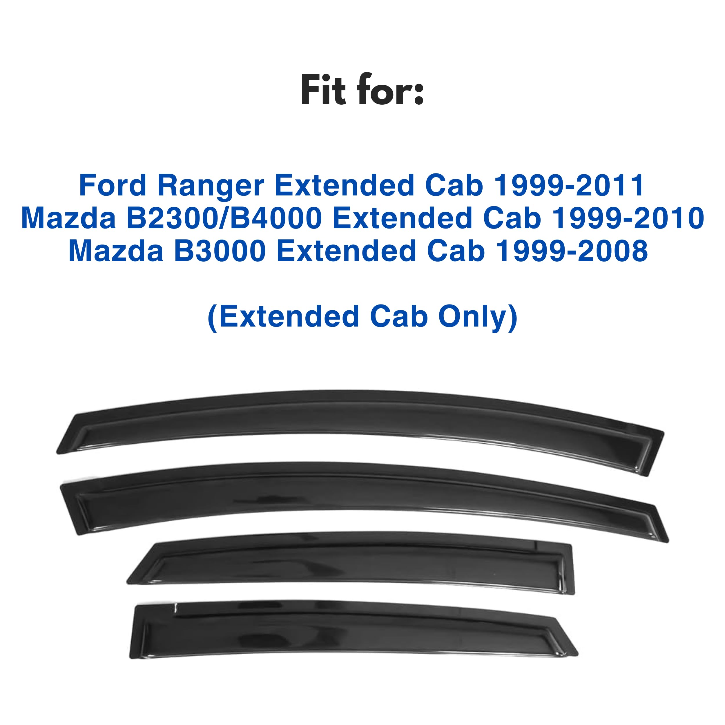 Ig Window Visor Compatible With Ford Ranger 1999-2011 & Mazda B2300/B4000 1999-2010 & Mazda B3000 1999-2008, Tape-On Rain Guard